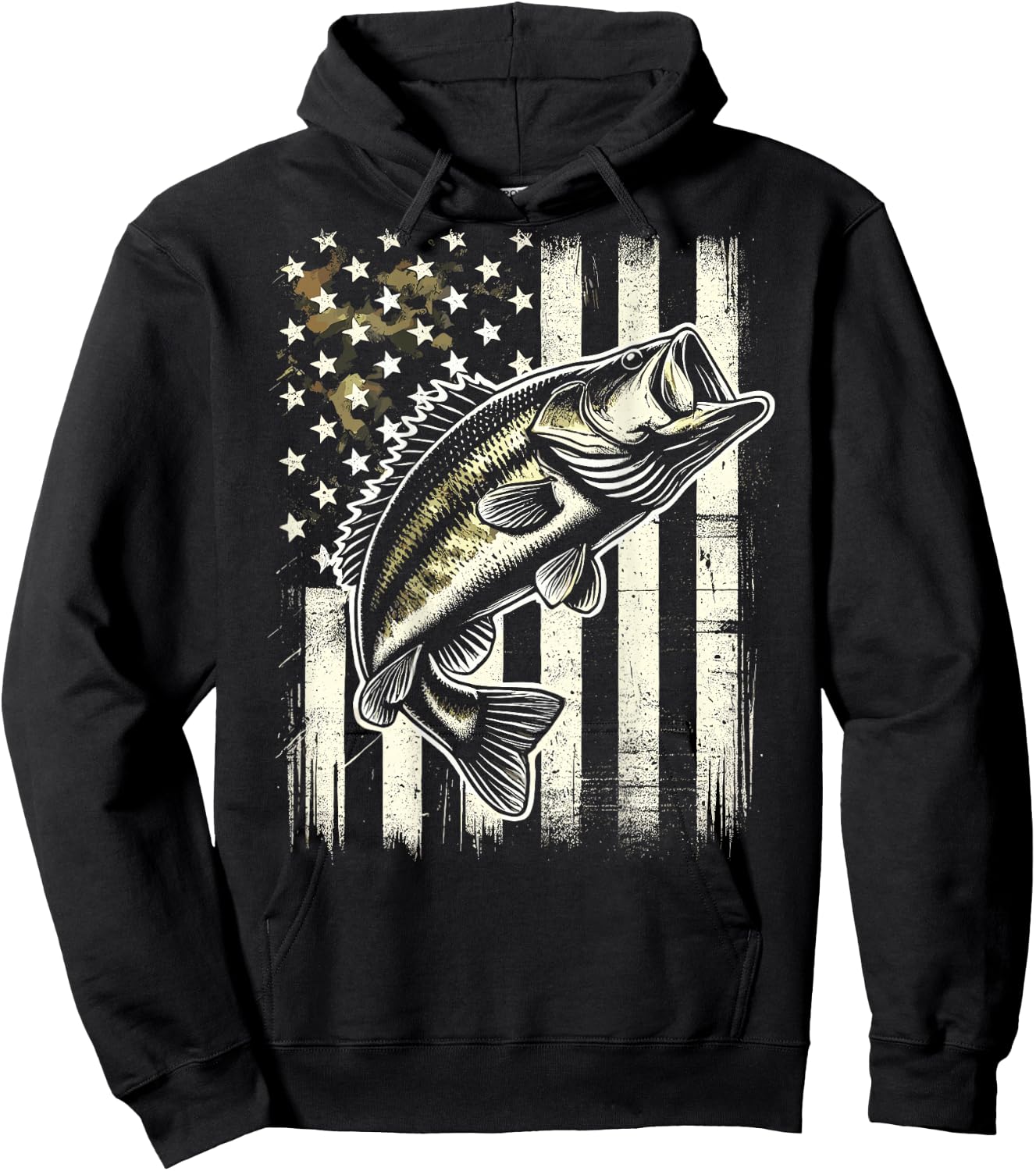 American Flag Camo Bass Fish Fishing Hoodie - Hoodie | Black