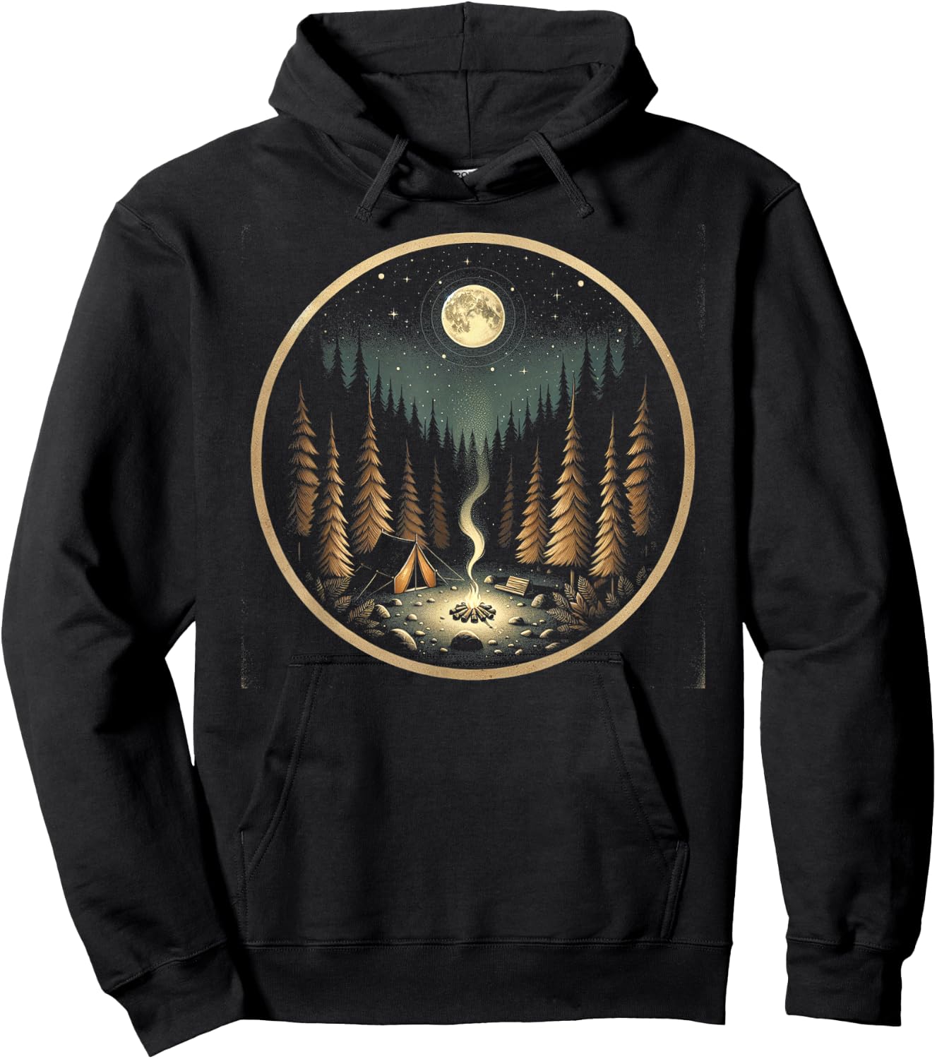 Moonlit Camping Adventure Hoodie - Hoodie | Black