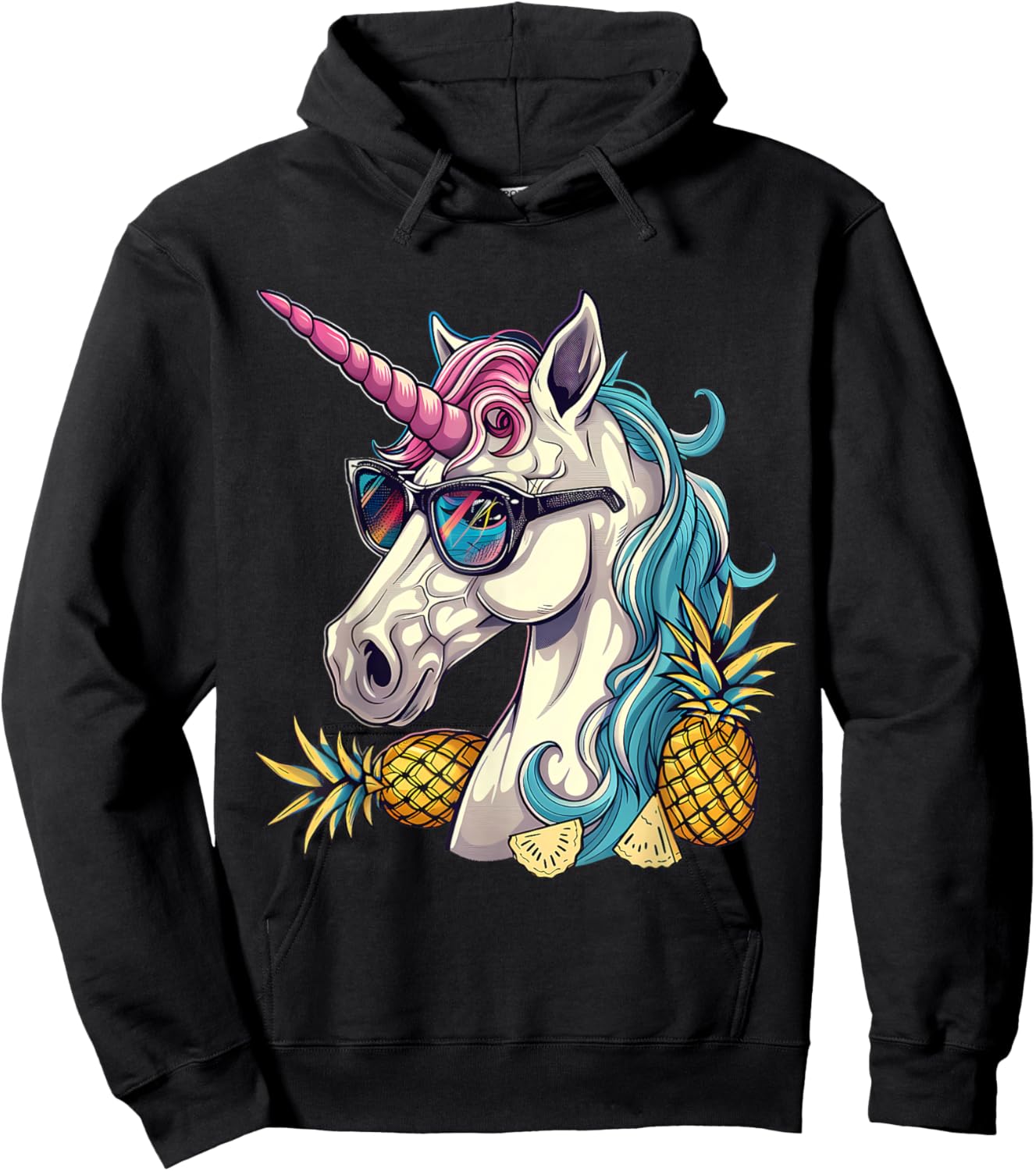 Pineapple Unicorn Pineapple Fruit Unicorn Lover Portrait Hoodie - Hoodie | Black
