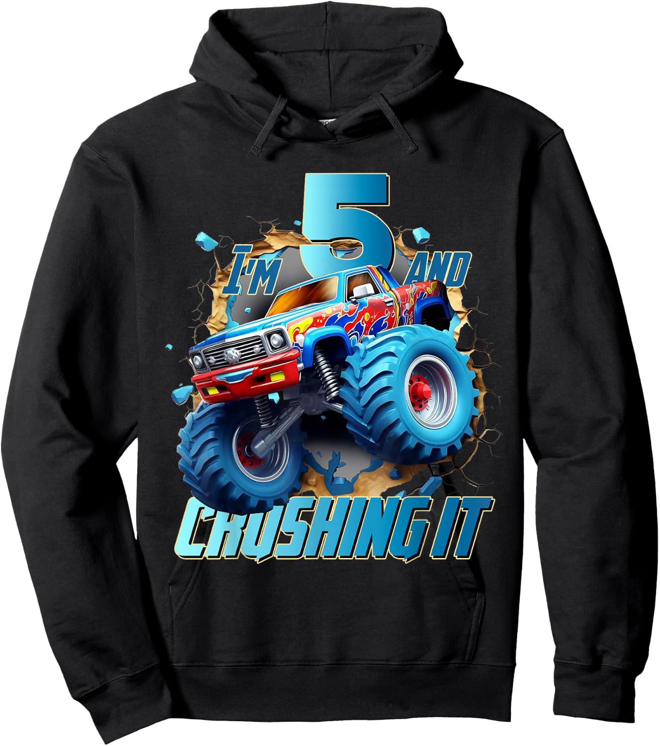 I'm Crushing it Monster Truck 5 Year Old Boys 5th Birthday Hoodie - Hoodie | Black