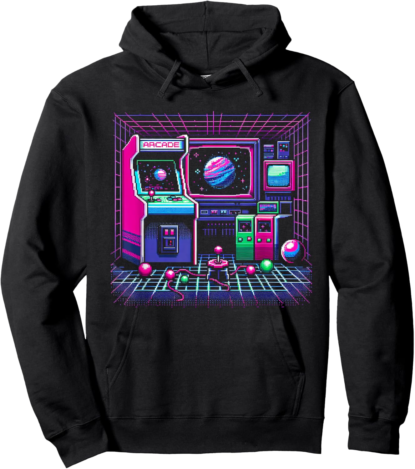 1980s Arcade Pixel Art Hoodie - Hoodie | Black