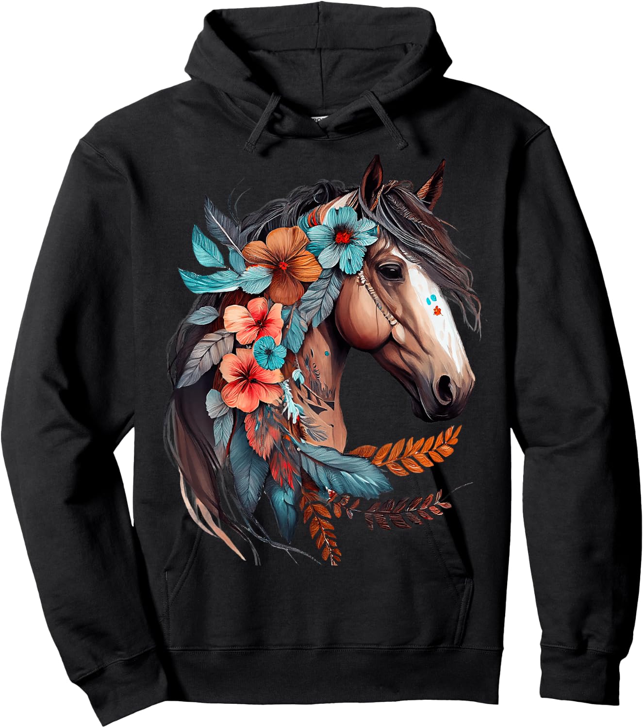 Floral Wild Horse Country Horse Riding Hoodie - Hoodie | Black