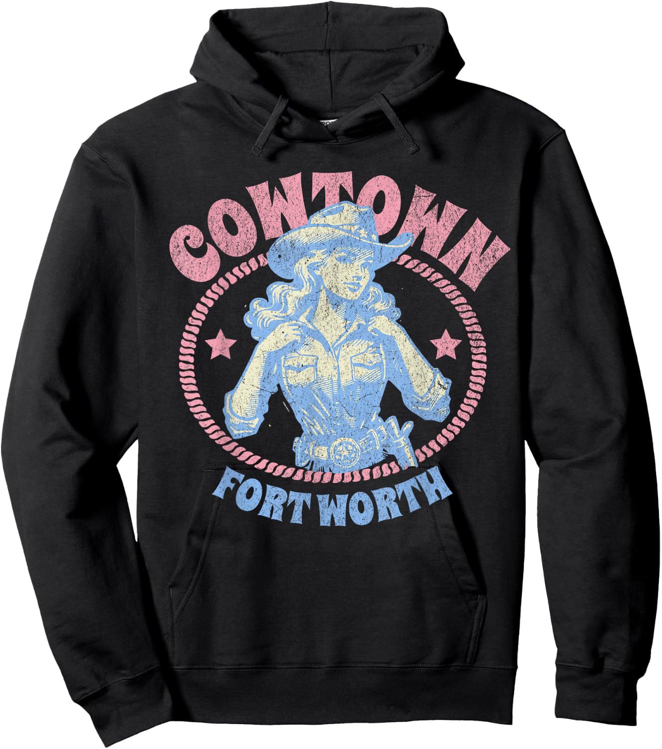 Cowtown Fort Worth Texas Retro Western Cowgirl Hoodie - Hoodie | Black