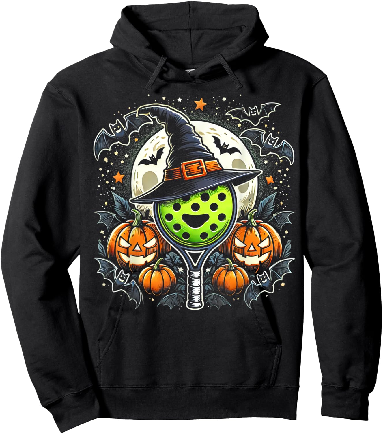 Pickleball Witch Halloween - Spooky Pumpkin Art Hoodie - Hoodie | Black