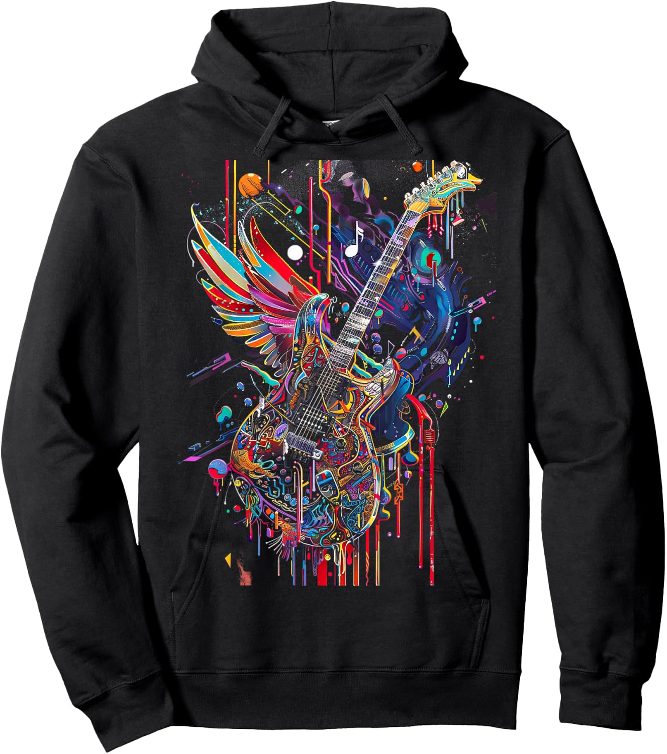 Rock & Roll Guitar with Wings Hoodie - Hoodie | Black