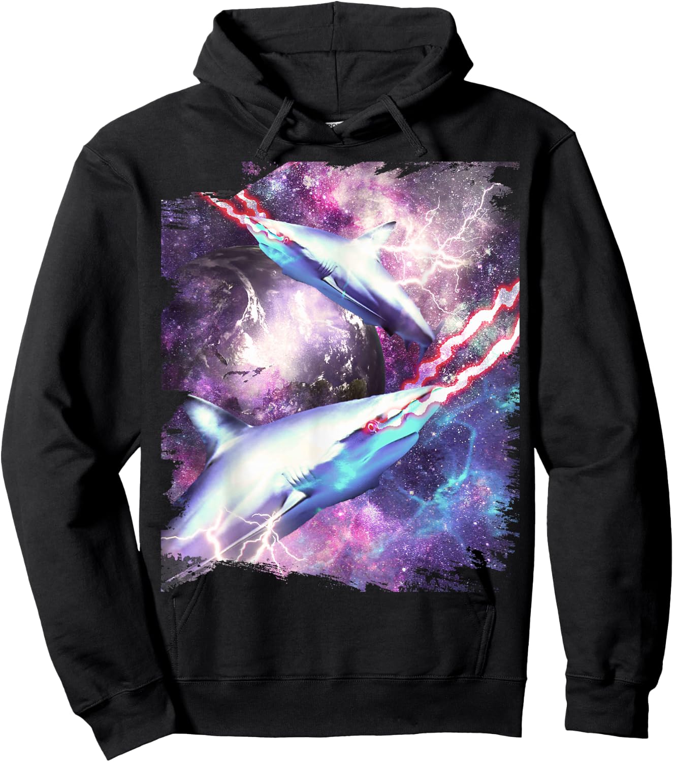 Laser Beam Eyes Shark in Space Hoodie - Hoodie | Black