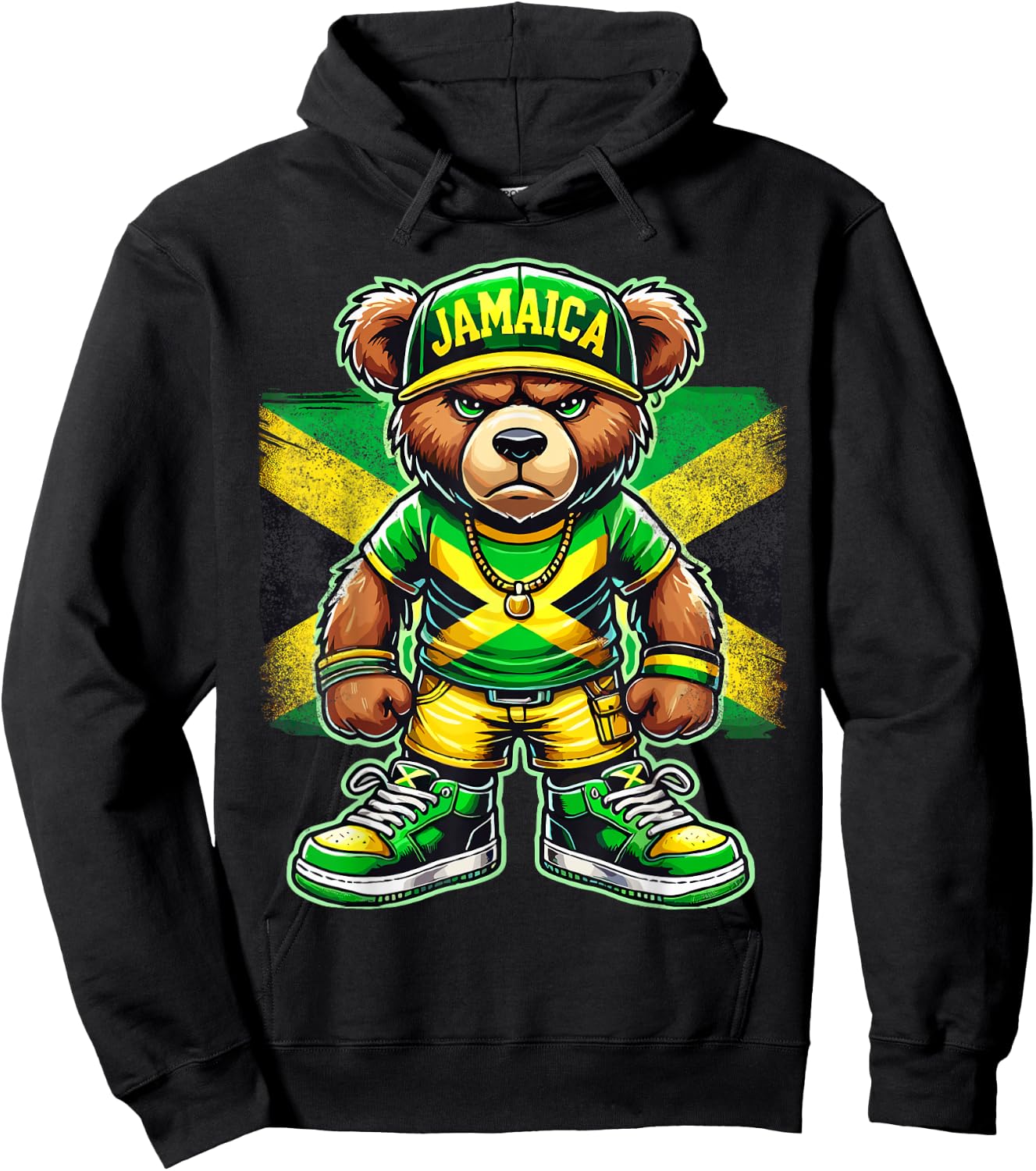 Jamaica Flag Teddy Bear Jamaican Hoodie - Hoodie | Black
