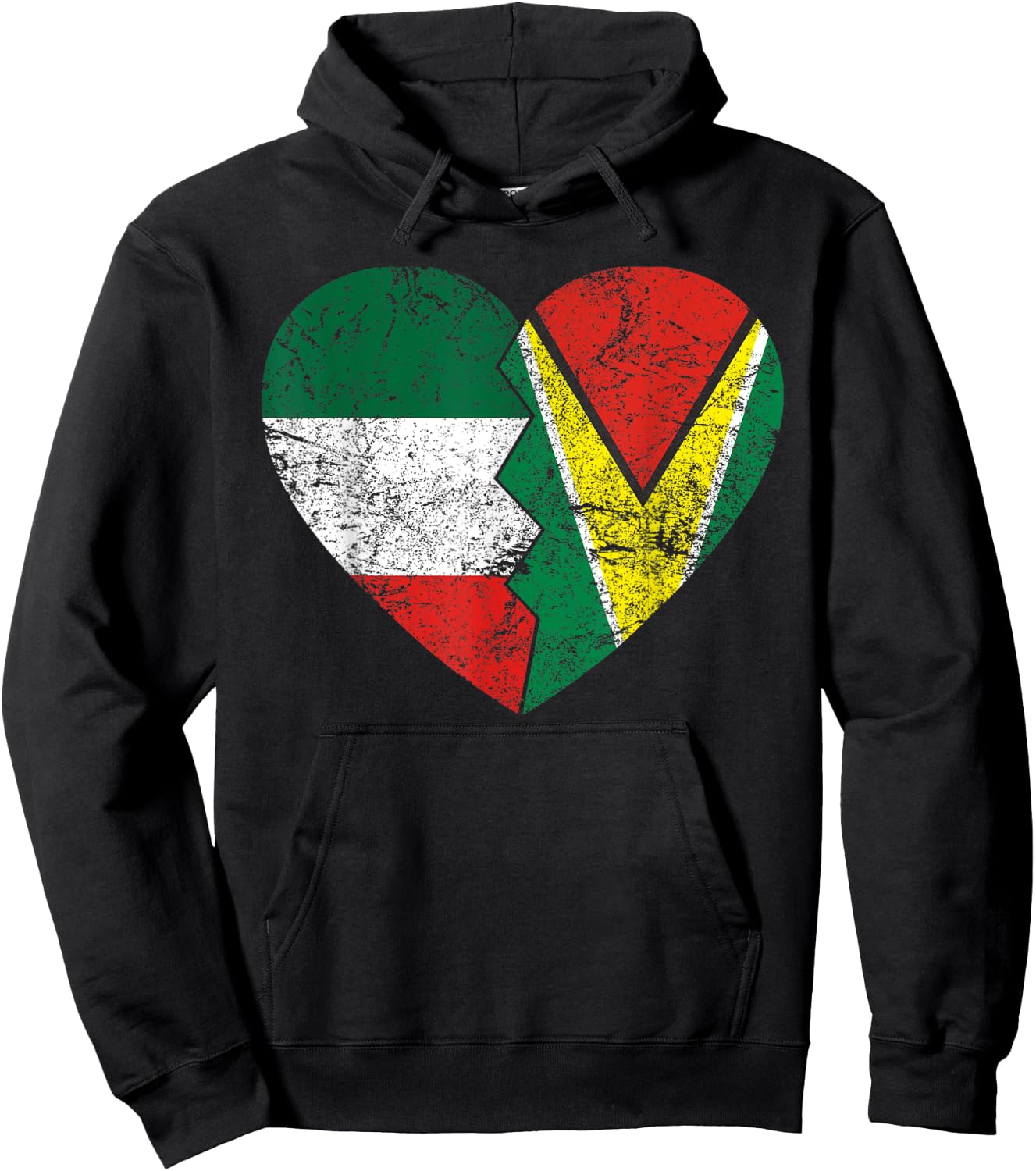 Guyanese Italian Flags Heart | Italy Guyana Roots Vintage Hoodie - Hoodie | Black