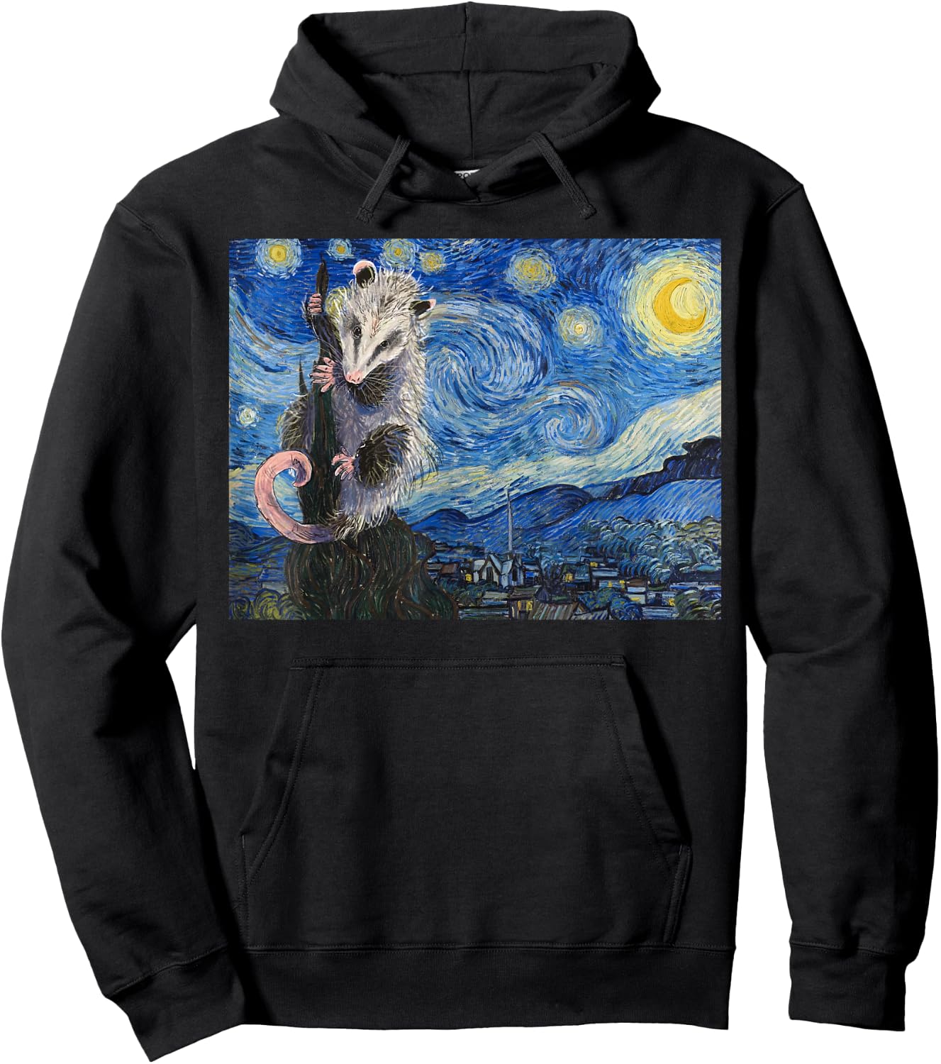 Starry Night Opossum Van Gogh Possum Funny Rodent Animal Hoodie - Hoodie | Black