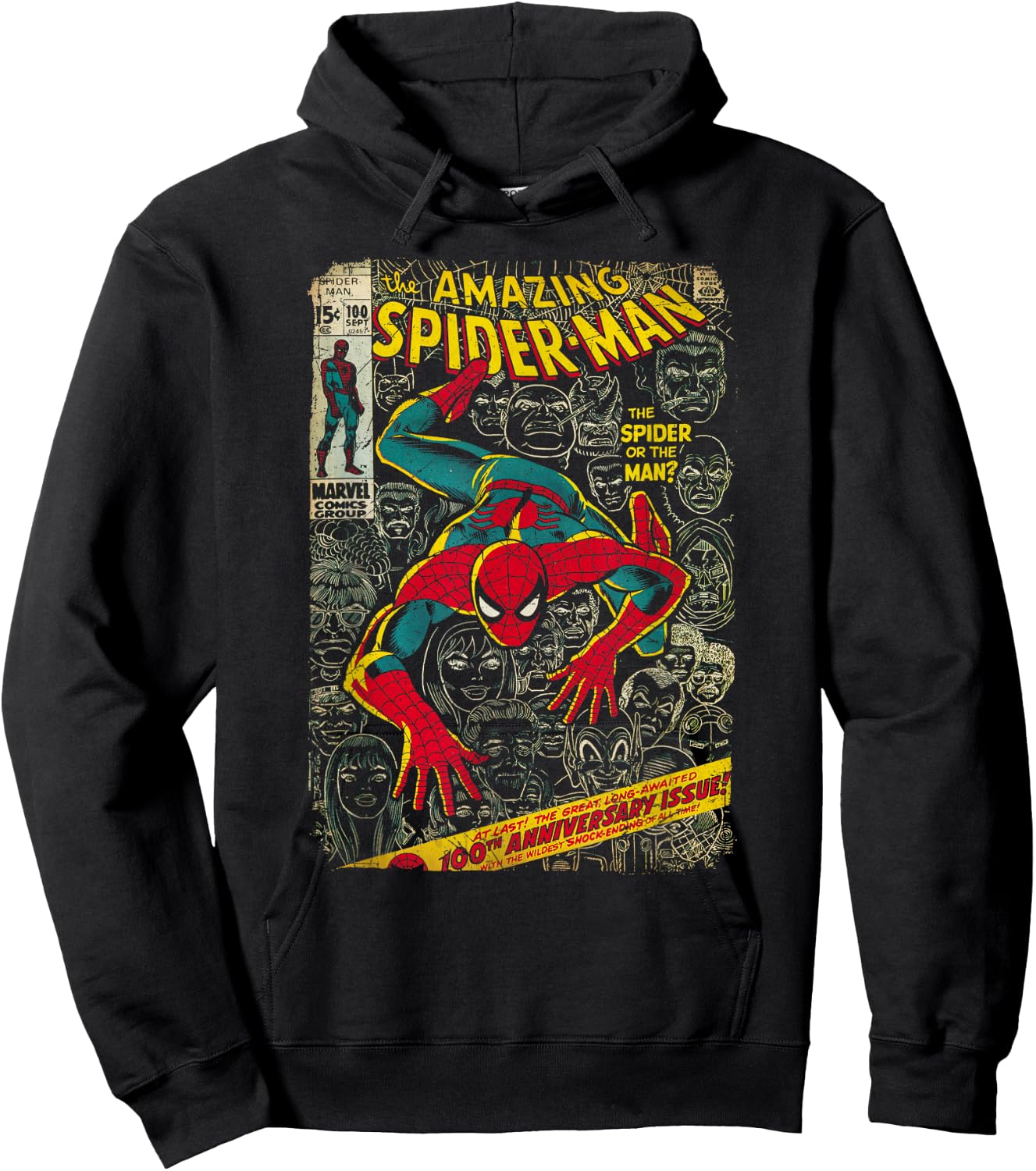 Marvel Spider-Man Comic Book Anniversary Short Sleeve Hoodie - Hoodie | Black