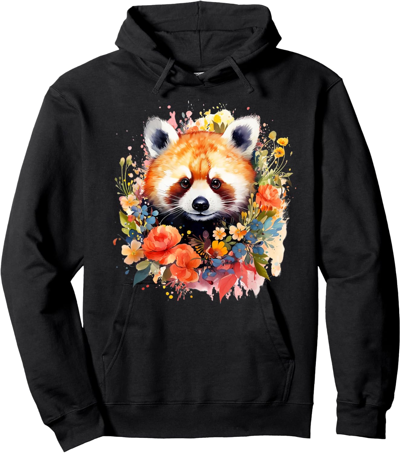 Red Panda Face Watercolor Artsy Colorful Artistic Red Panda Hoodie - Hoodie | Black