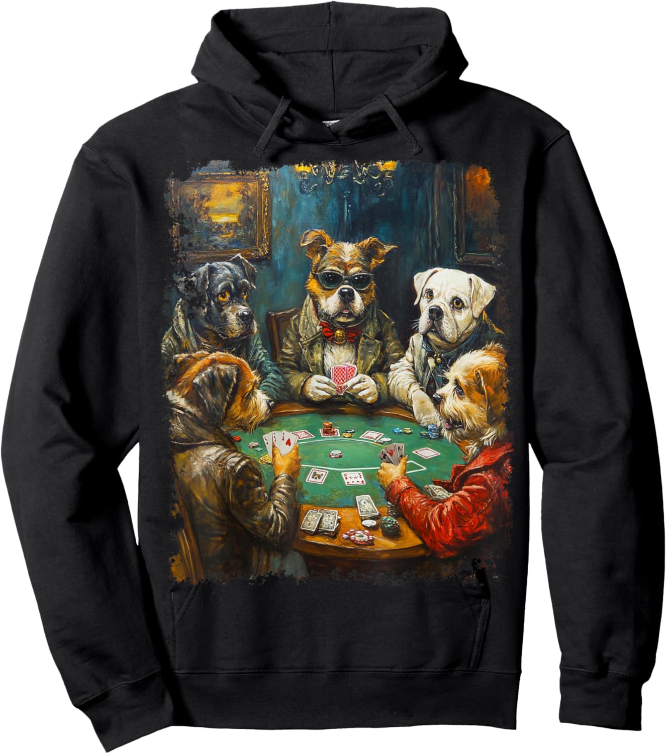 Playing Cards Pop Art Gambling Dogs Playing Poker Cards Hoodie - Hoodie | Black