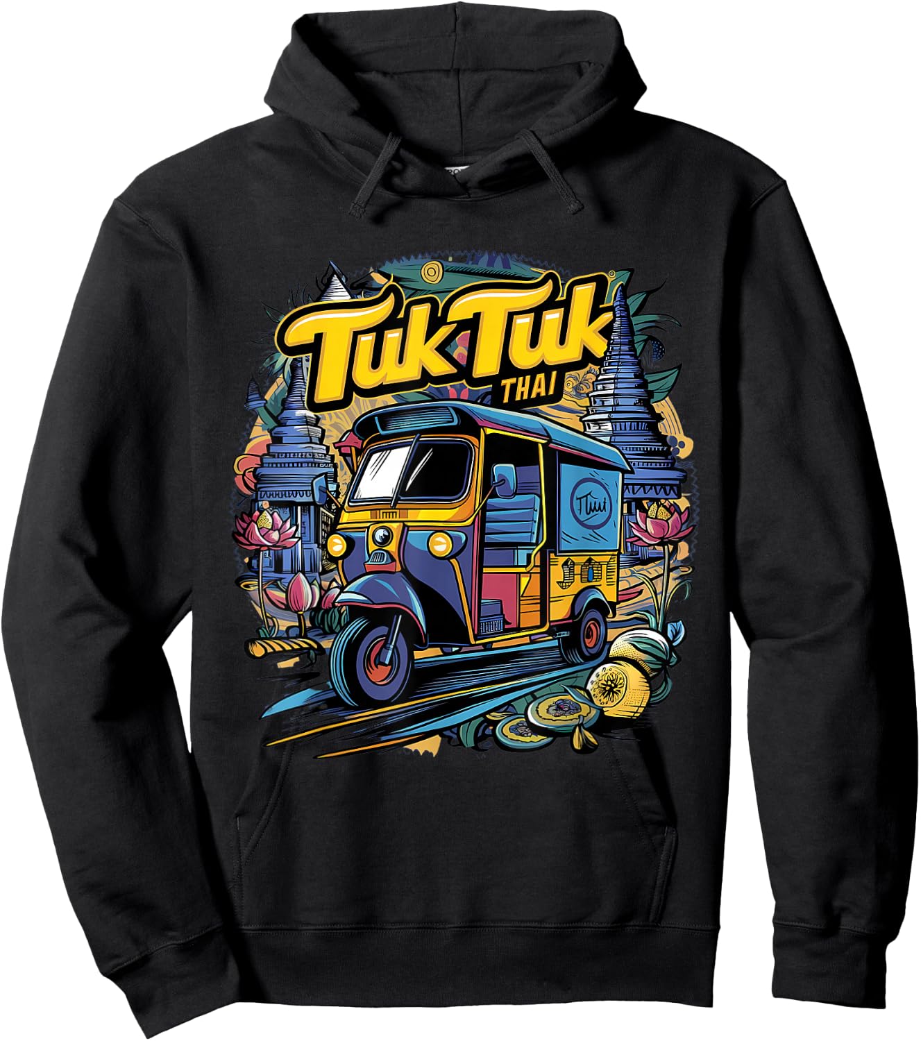 Vibrant Tuk Tuk Thai Adventure Hoodie - Hoodie | Black