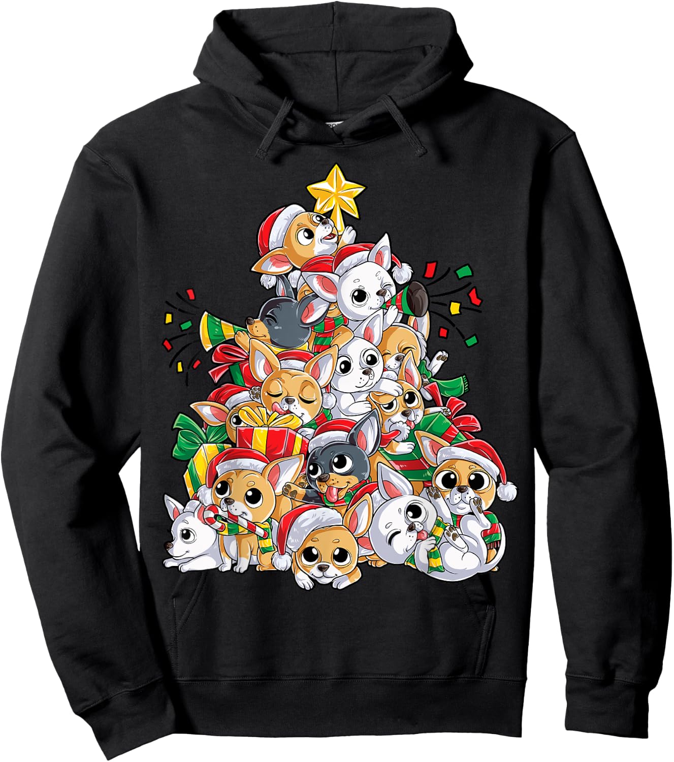 Chihuahua Christmas Tree Dog Santa Xmas Boys Girls Dogmas Hoodie - Hoodie | Black