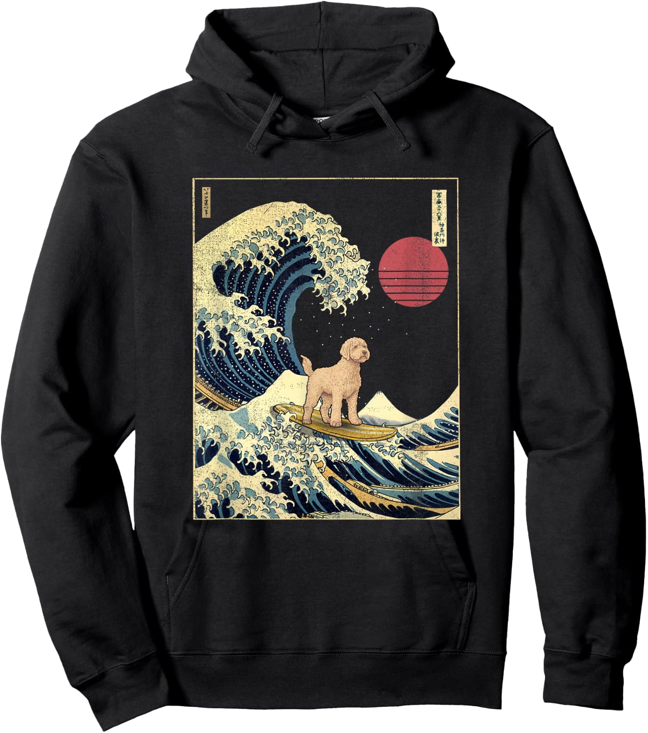 Labradoodle Japanese Kanagawa Wave Funny Surf Dog Hoodie - Hoodie | Black