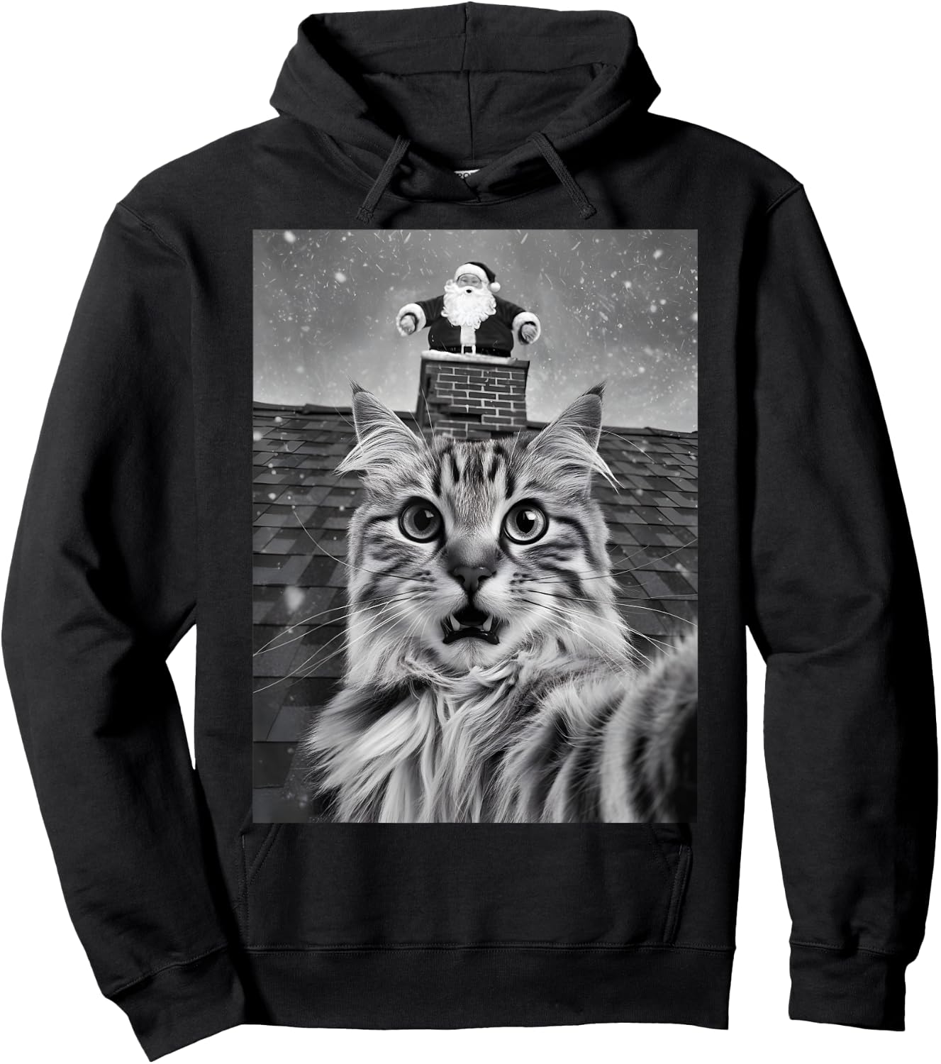 Cat Selfie With Santa Claus PJ Party Merry Christmas Hoodie - Hoodie | Black
