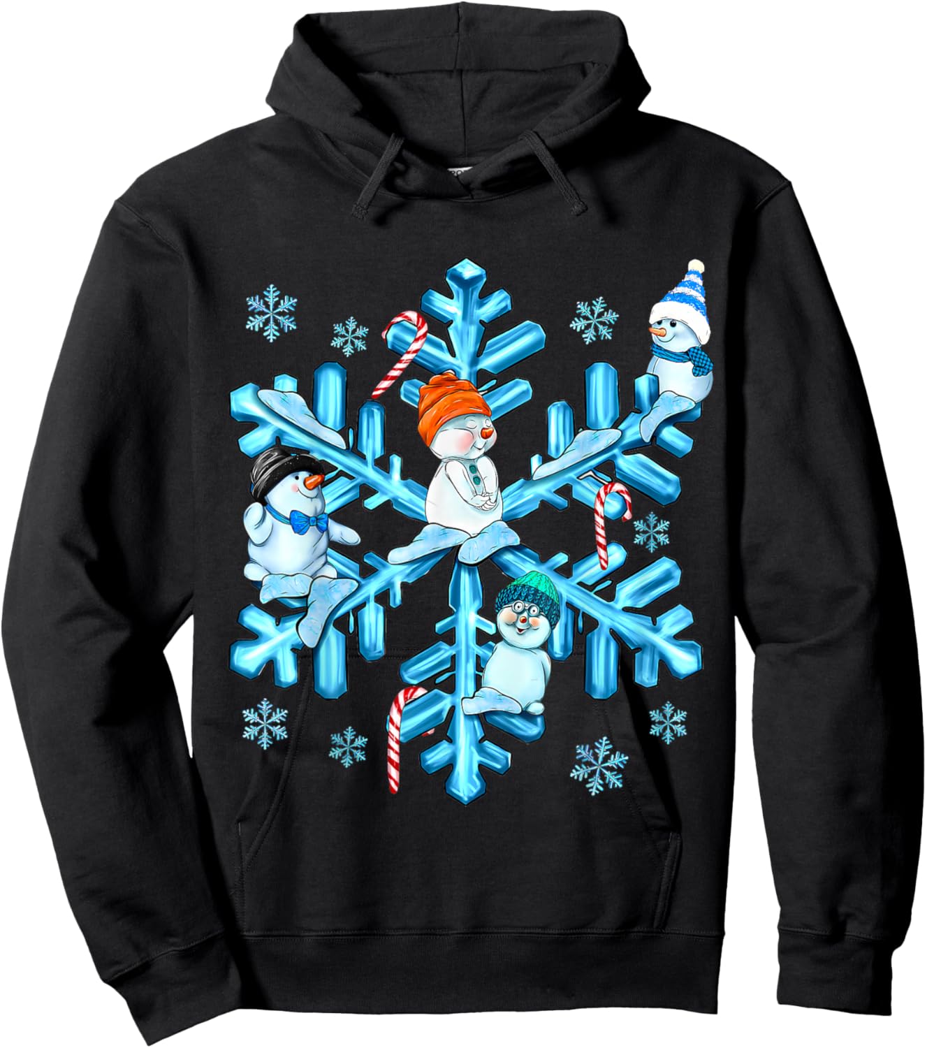 Xmas Blue Snowflake Snowman Merry Christmas Family Snow Day Hoodie - Hoodie | Black