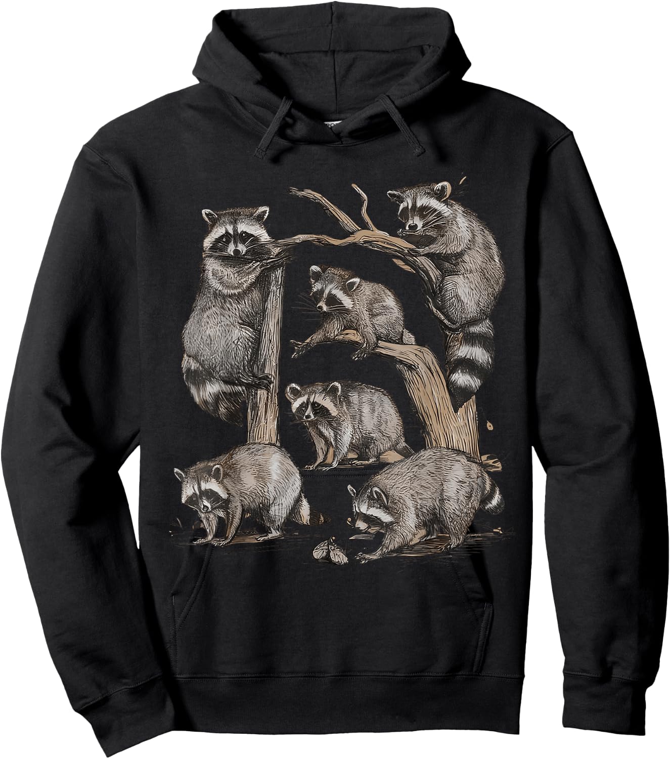 Racoon Portrait Sketch Wild Trash Panda Cute Raccoon Hoodie - Hoodie | Black