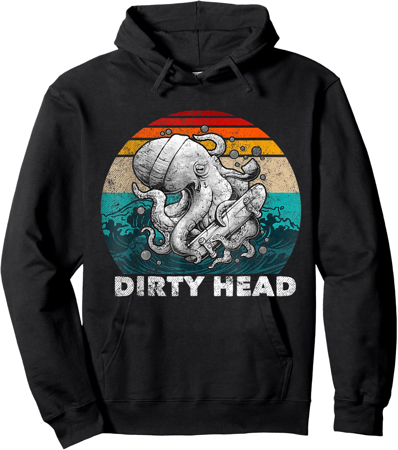 Vintage Dirty Octopus Heads With Skateboard Music Lover Hoodie - Hoodie | Black
