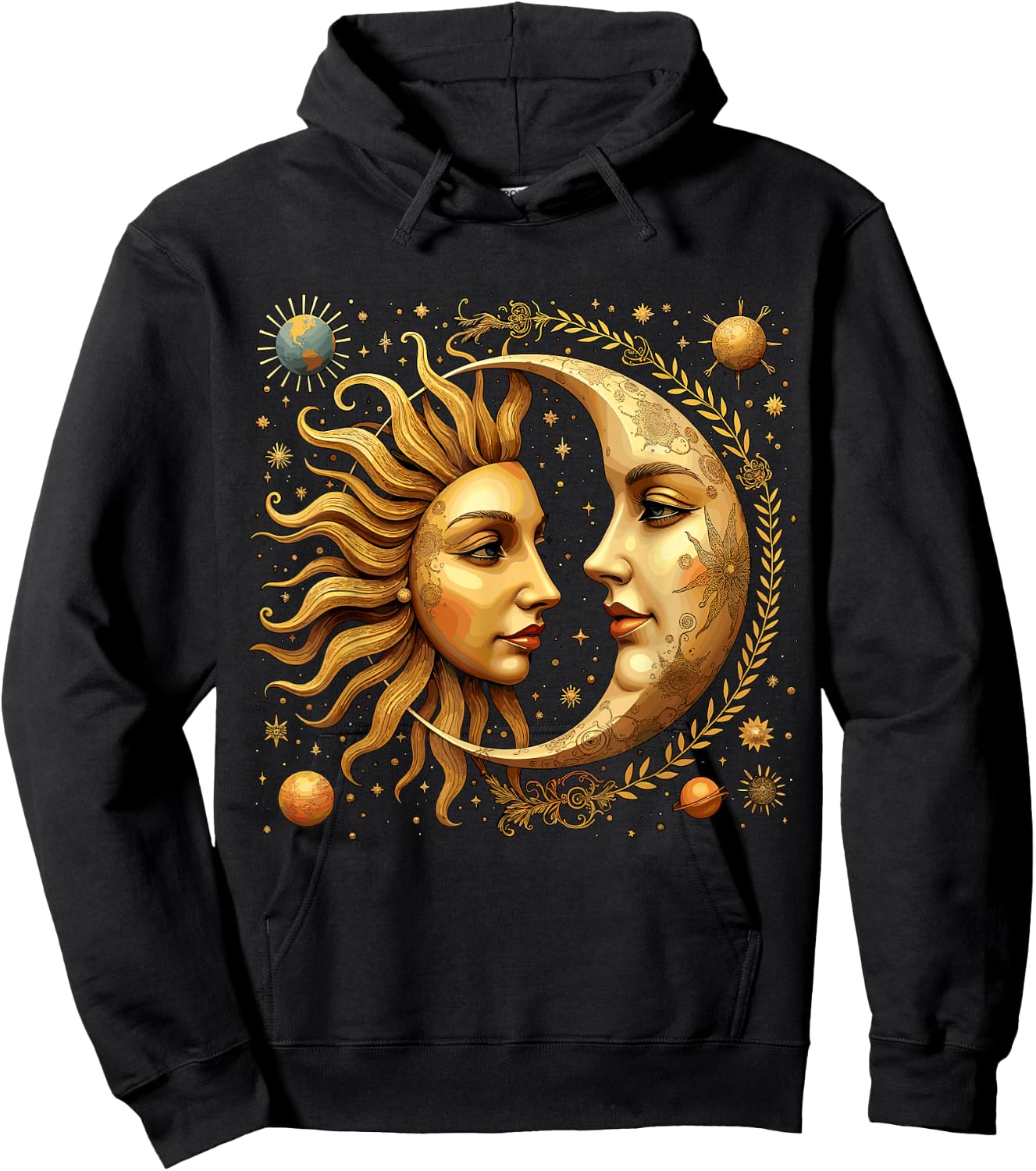 Celestial Moon and Sun Astrology Hoodie - Hoodie | Black
