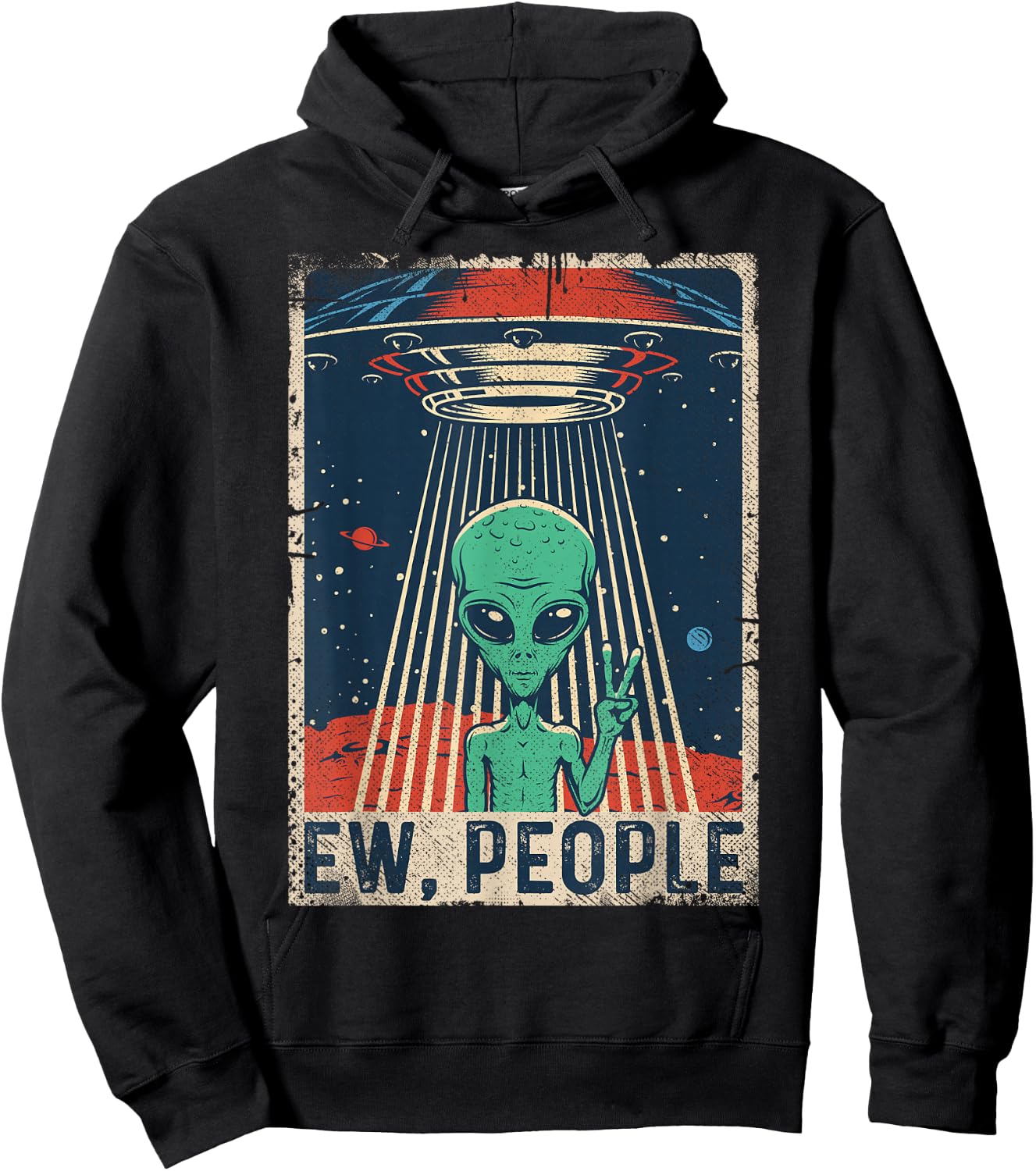 Ew, People Alien Shirt Funny UFO Vintage Retro Alien Hoodie - Hoodie | Black