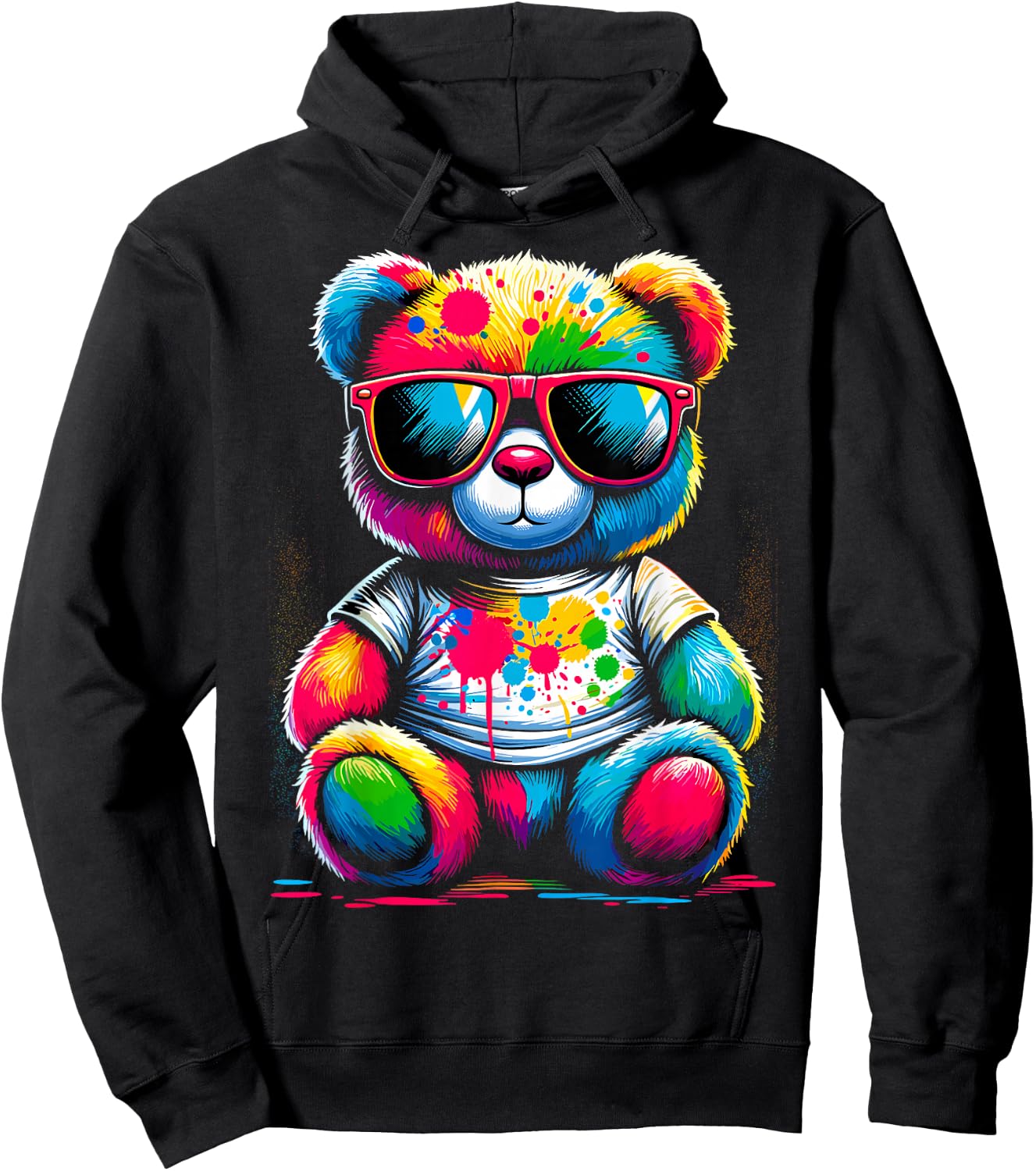 Colorful Teddy Bear with Sunglasses Hoodie - Hoodie | Black