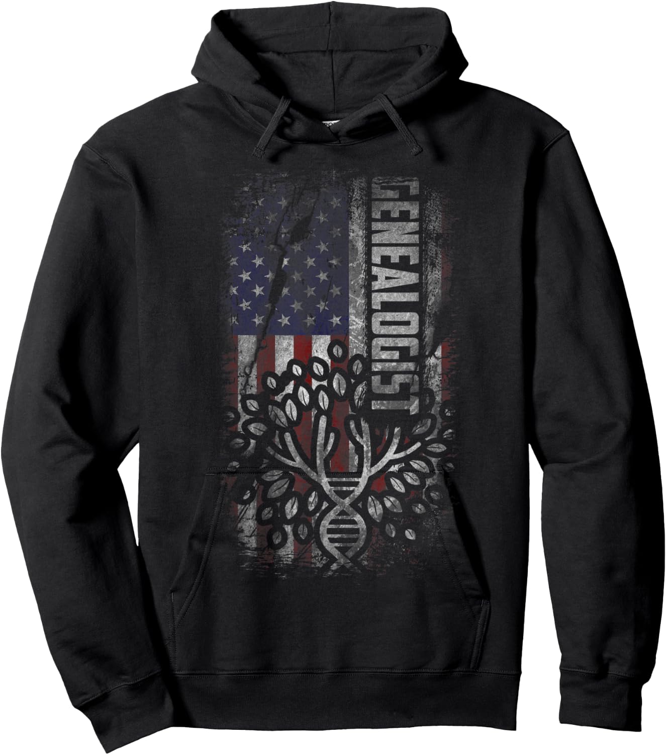 USA Flag Genealogy Shirt Women DNA Tree Genealogist Hoodie - Hoodie | Black