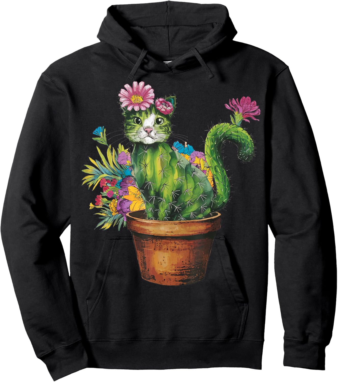 Cat Cactus Gardening Gifts For Cat Lover Cat Mom Cat Dad Hoodie - Hoodie | Black