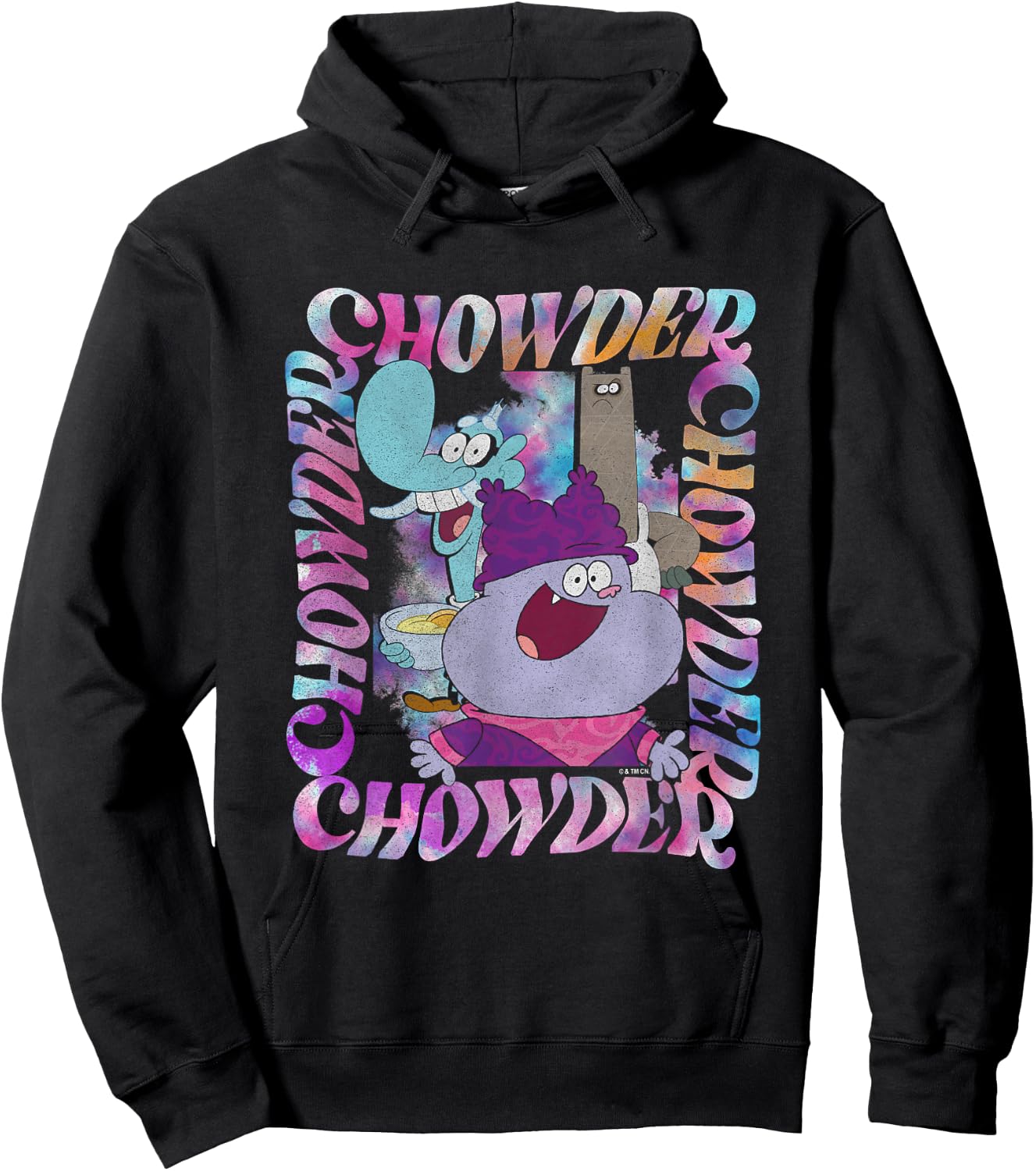 Chowder Mung & Shnitzel Vintage Wavy Text Portrait Hoodie - Hoodie | Black
