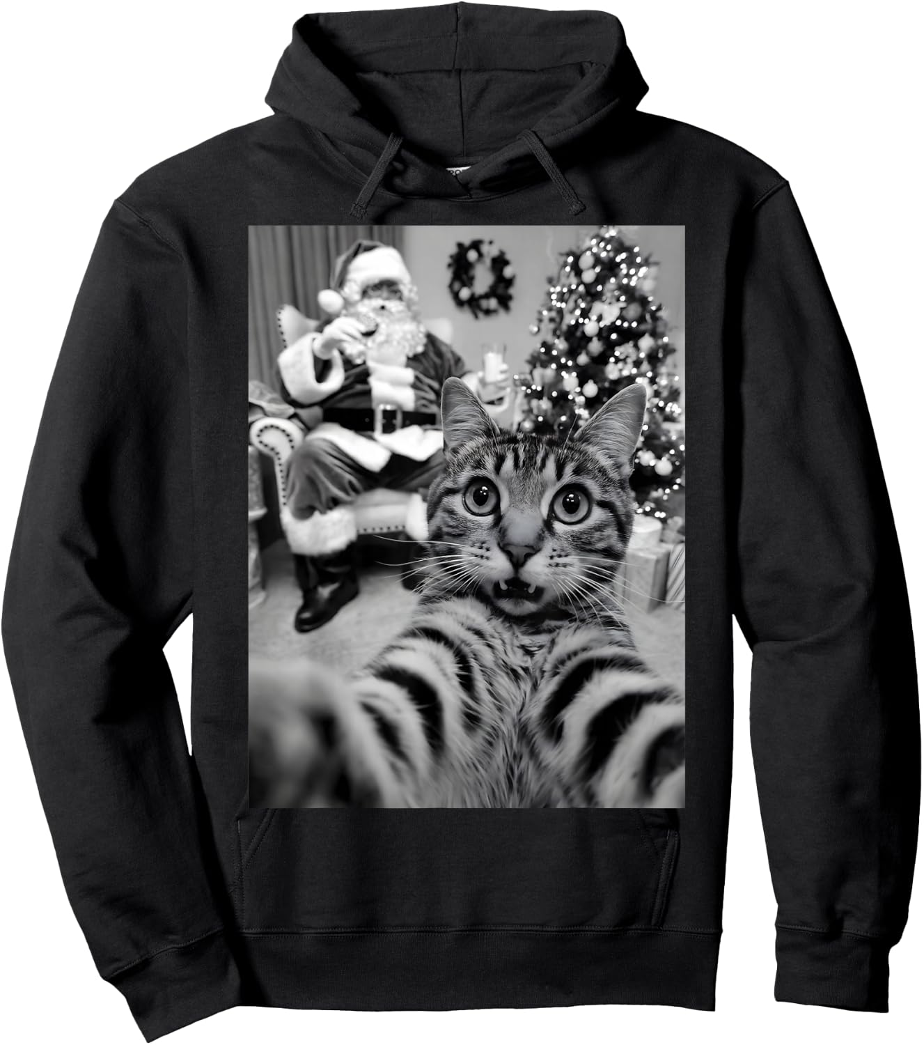Christmas Santa Claus Merry X-Mas Funny Cat Selfie Hoodie - Hoodie | Black