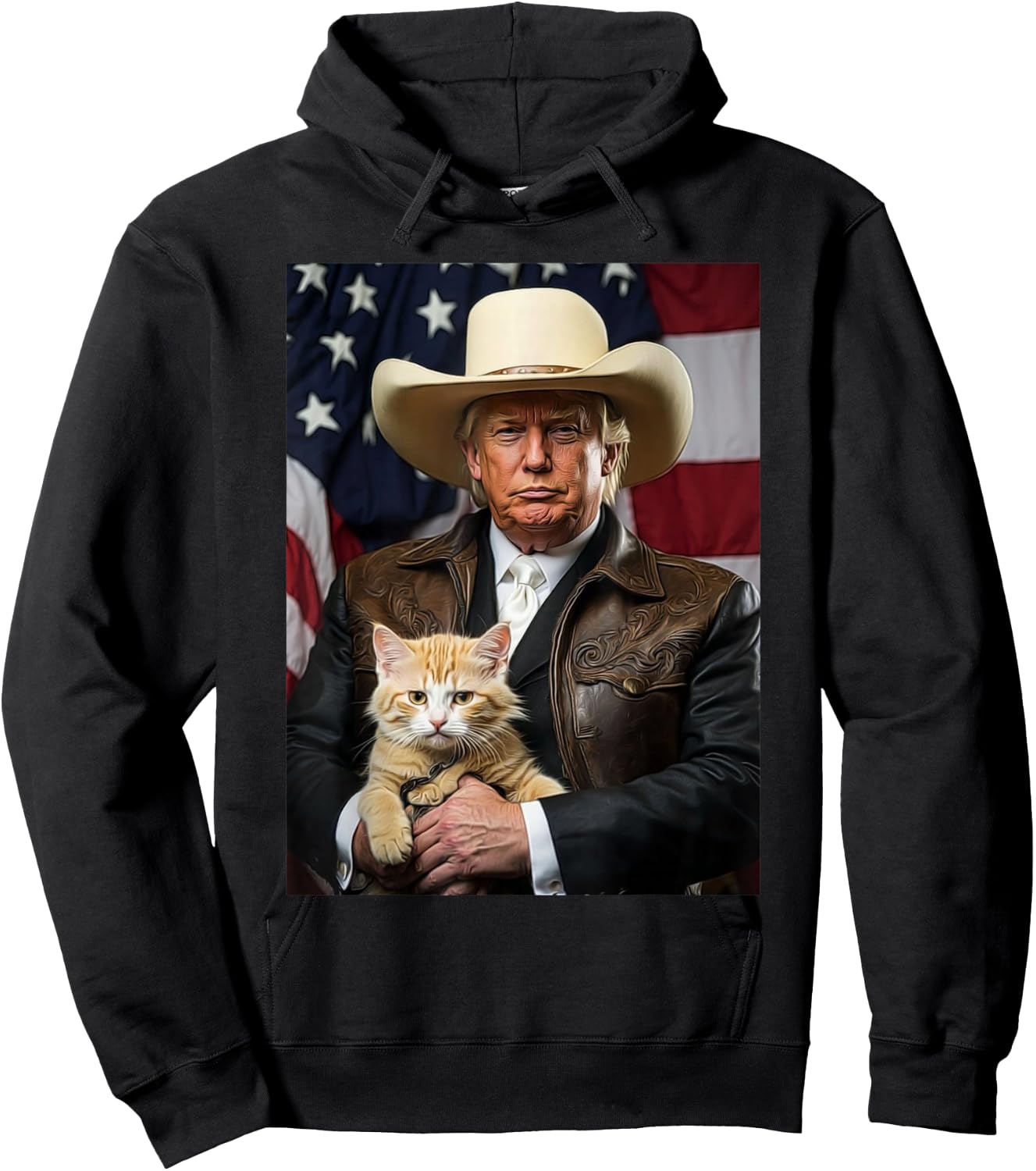Donald Trump Cat Shirt Cowboy American Flag Funny Trump 2024 Hoodie - Hoodie | Black