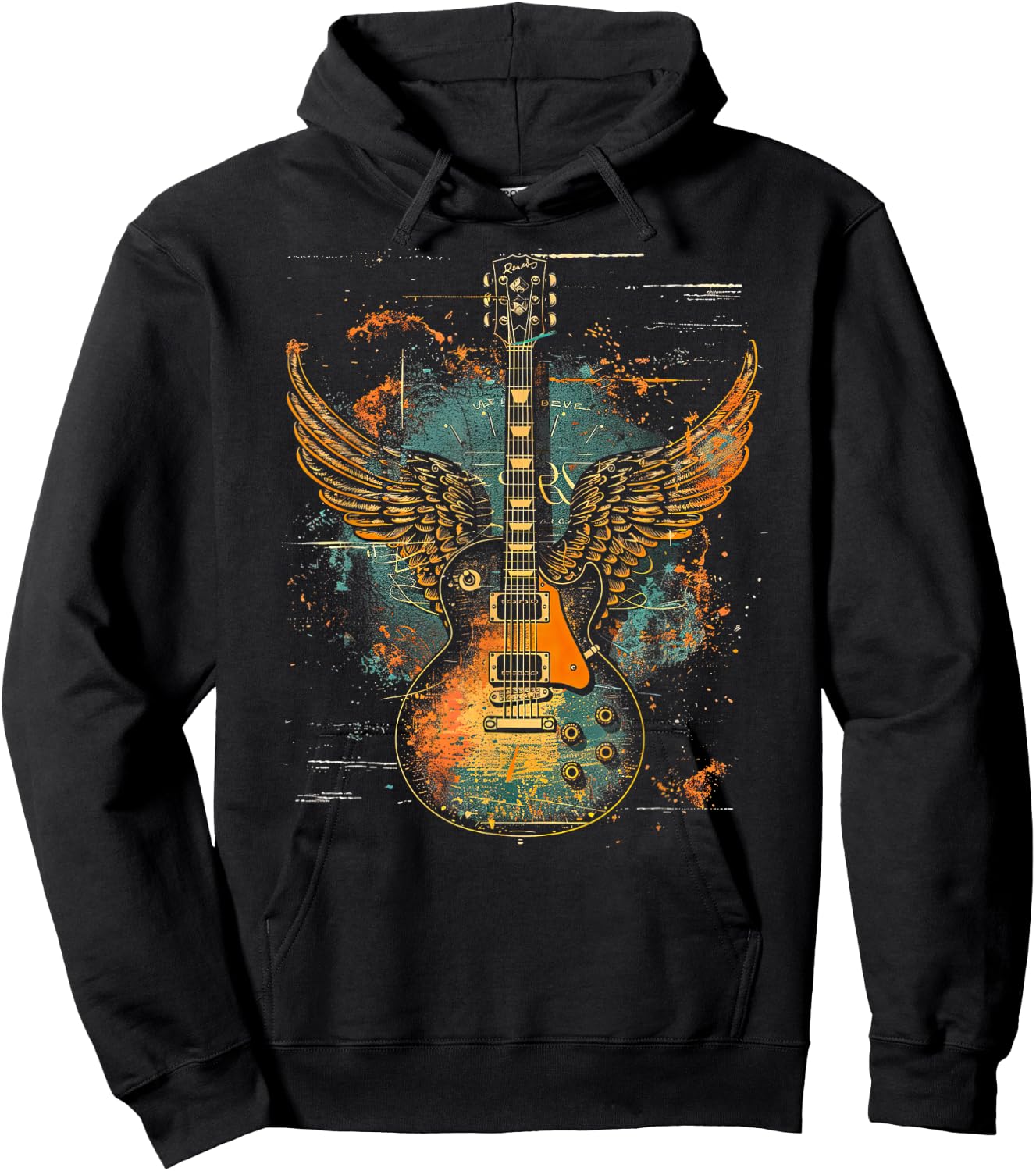 Rock & Roll Guitar with Wings Hoodie - Hoodie | Black