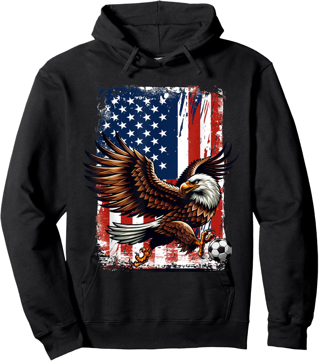 Vintage Bald Eagle Showing Soccer Skills American Flag Kids Men Hoodie - Hoodie | Black