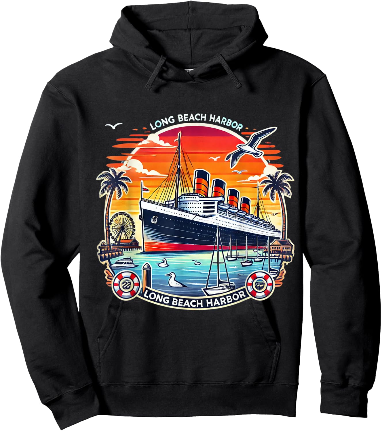 The Queen Mary Long Beach - Historic Ocean Liner Hoodie - Hoodie | Black