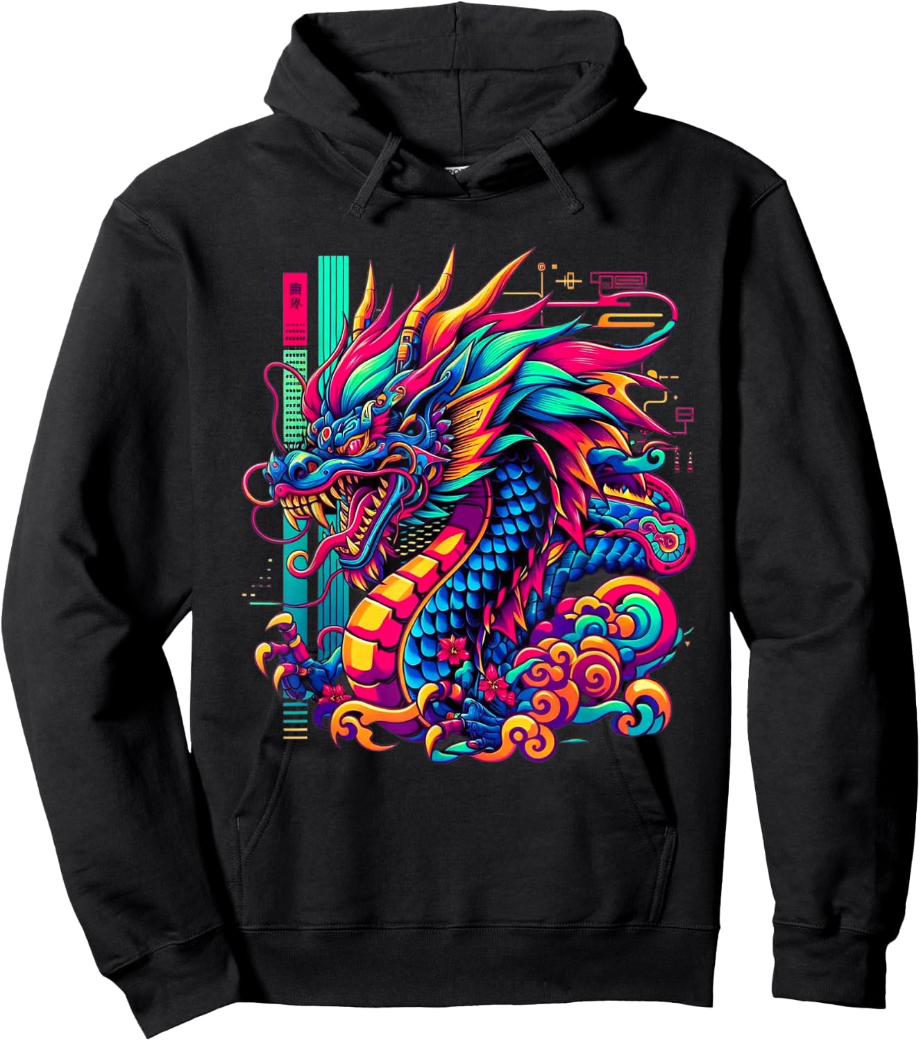 Dragon Cyborg Retro Vaporwave Futuristic Tokyo inspired Art Hoodie - Hoodie | Black