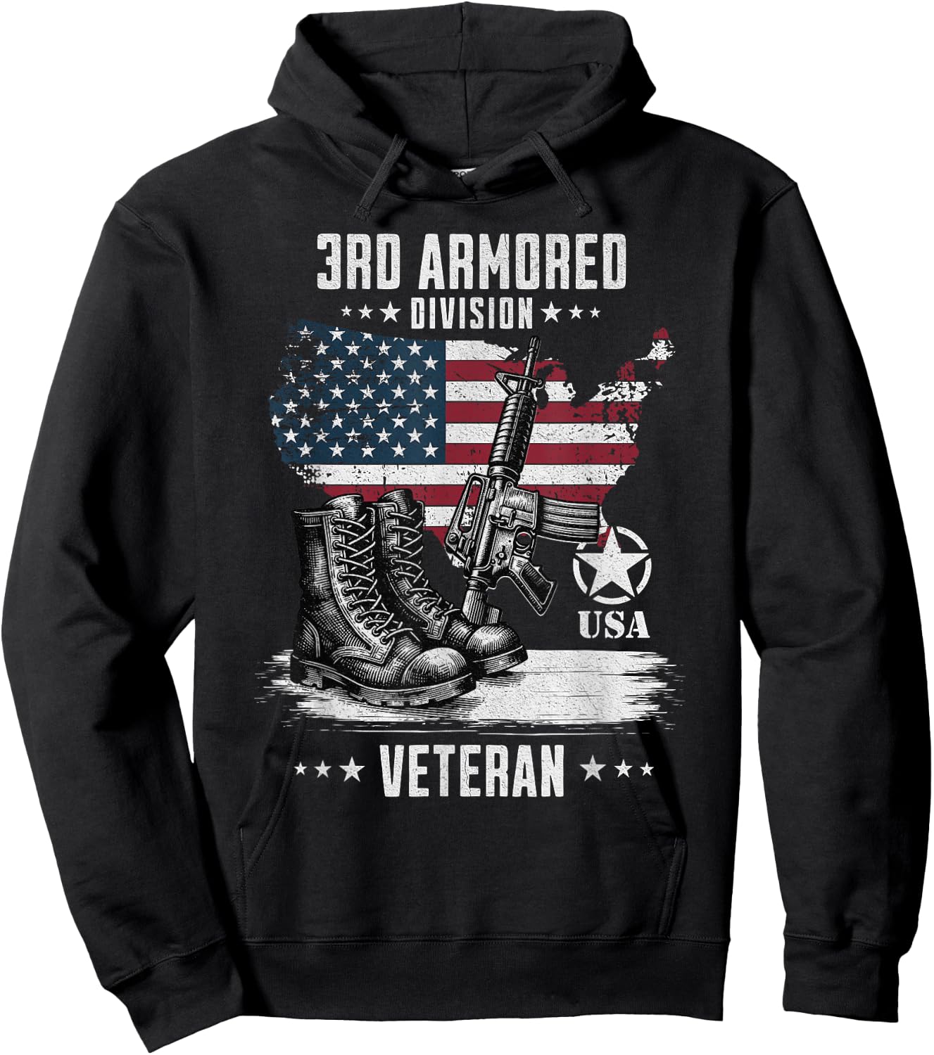 3rd Armored Division Veteran Military Veteran Distressed Hoodie - Hoodie | Black