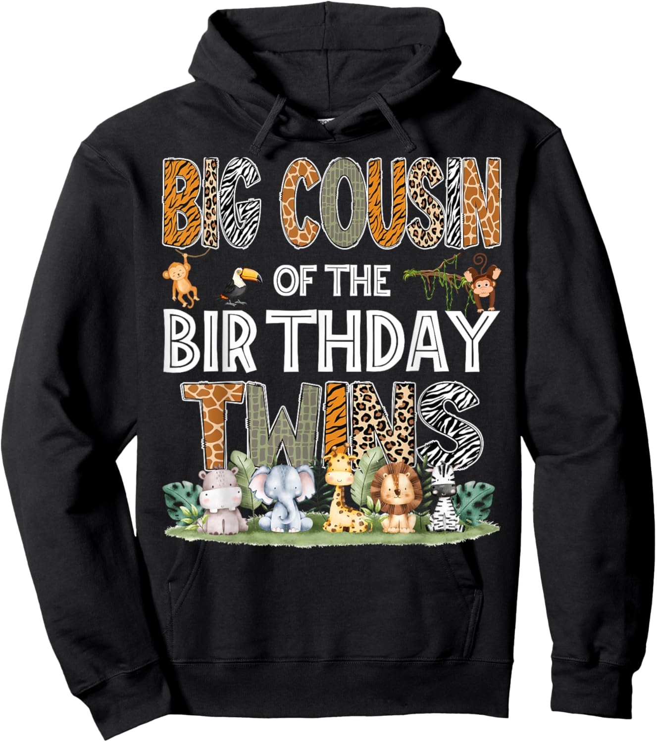 Big Cousin Of The Birthday Twins Safari Wild One Zoo Animal Hoodie - Hoodie | Black