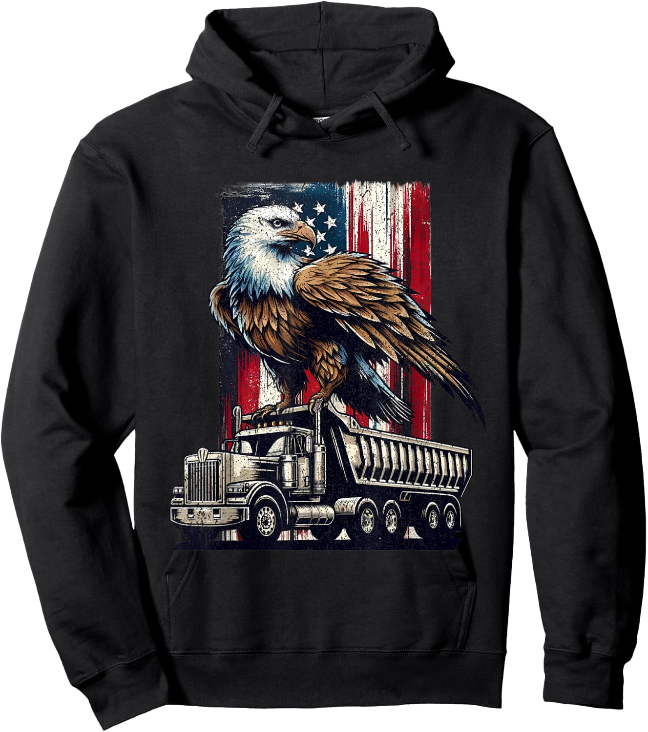 Vintage Dump Truck American Flag 4th Of July Construction US Hoodie - Hoodie | Black