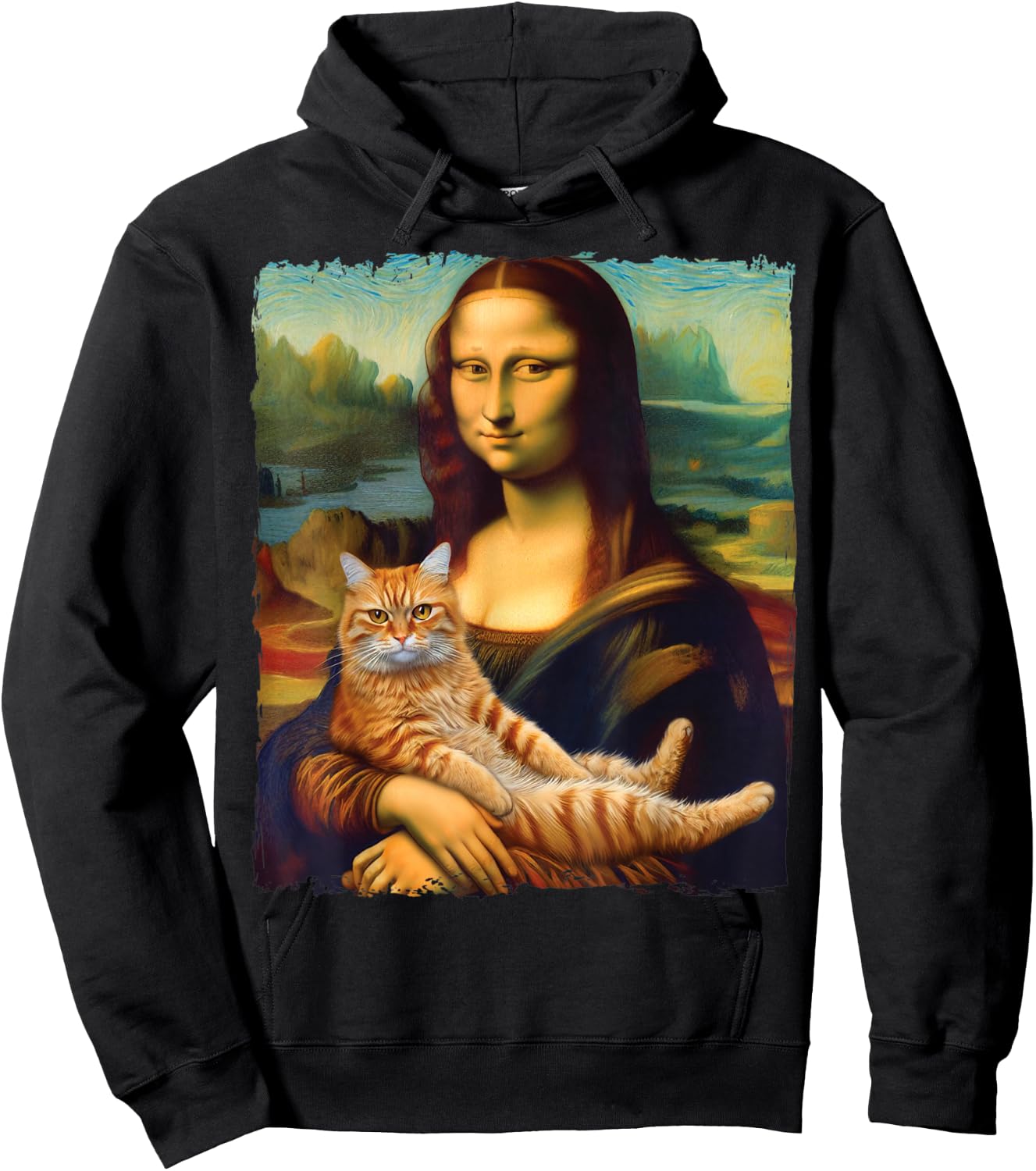 Mona Lisa Holding Cat Kitty for Cats Lover Cat Dad Cat Mom Hoodie - Hoodie | Black