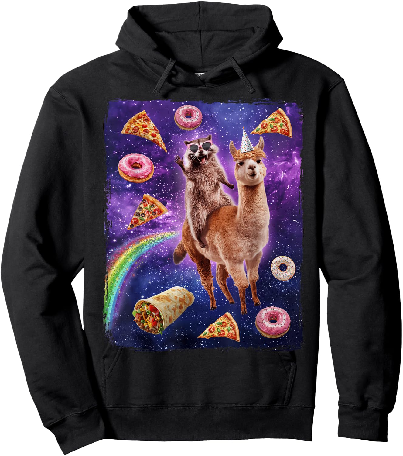 Raccoon Riding Alpaca Dank Meme Galaxy Hoodie - Hoodie | Black