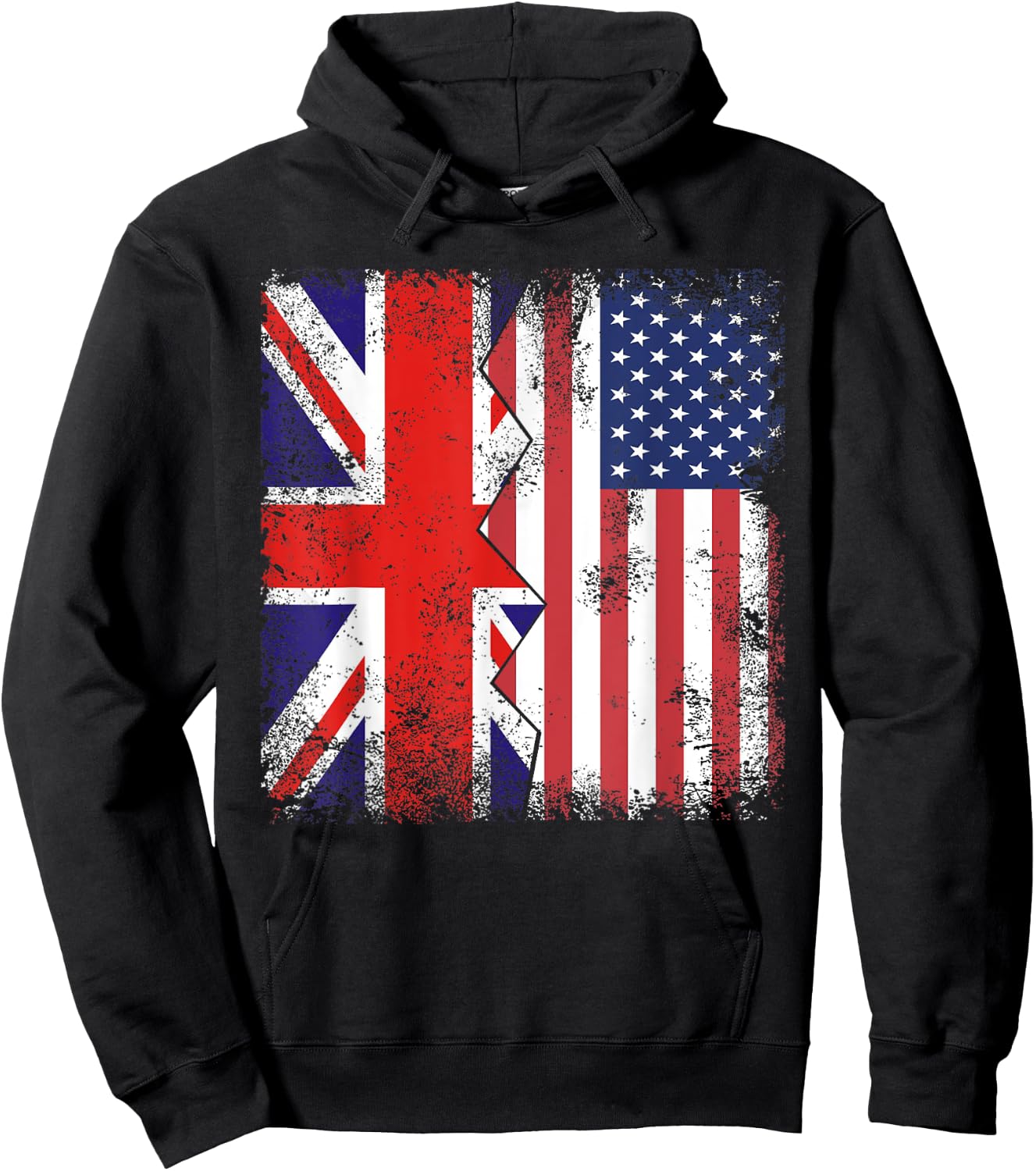 American Roots | Half British Flags | UK USA United States Hoodie - Hoodie | Black