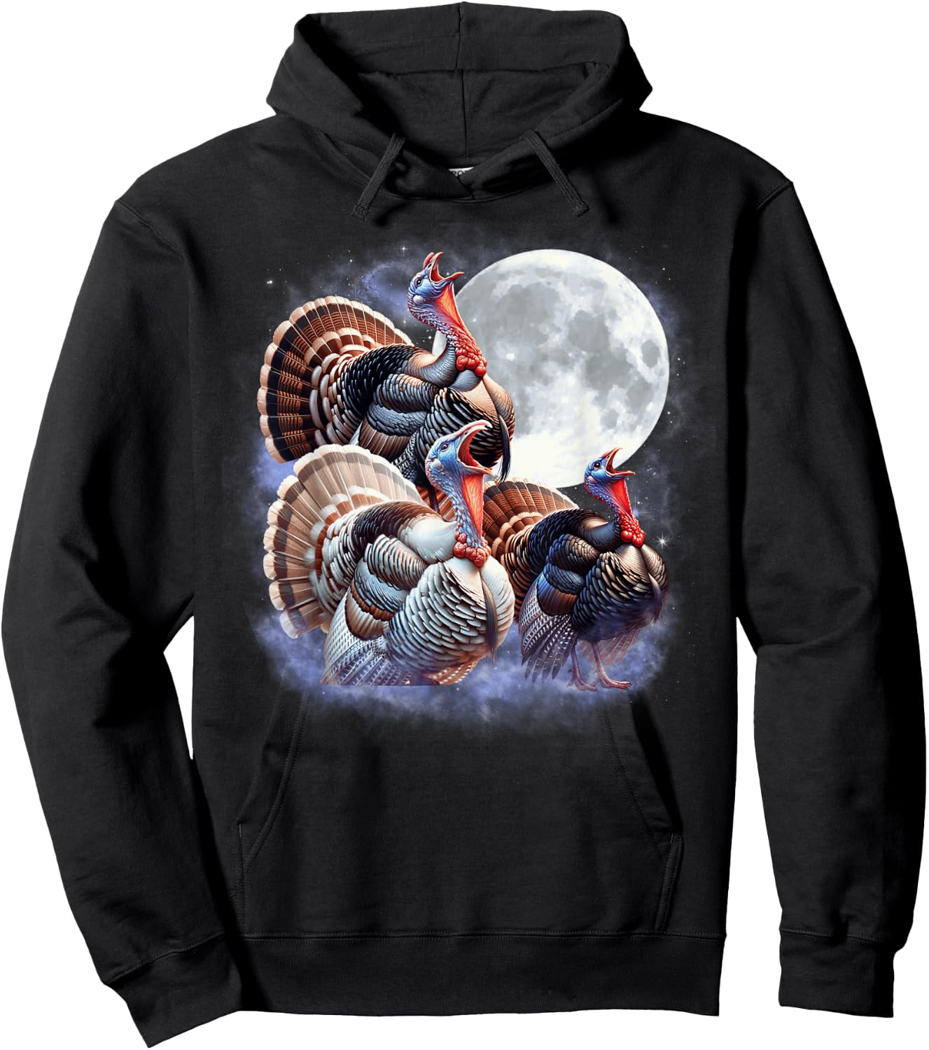 Three Turkeys Moon Funny Turkey Howling Thanksgiving Humor Hoodie - Hoodie | Black