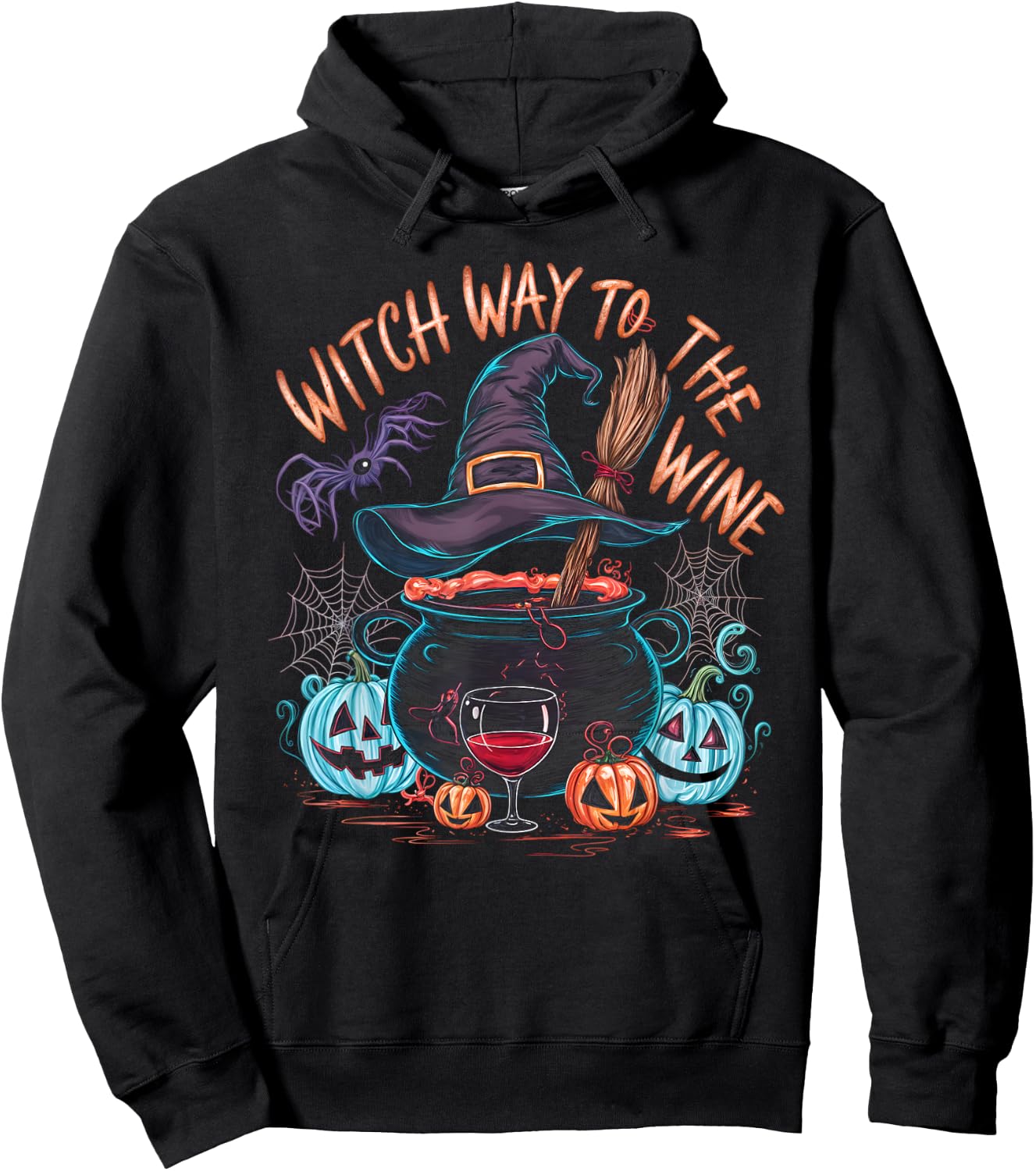 Witch Way To The Wine Funny Halloween Wine Lovers Hoodie - Hoodie | Black