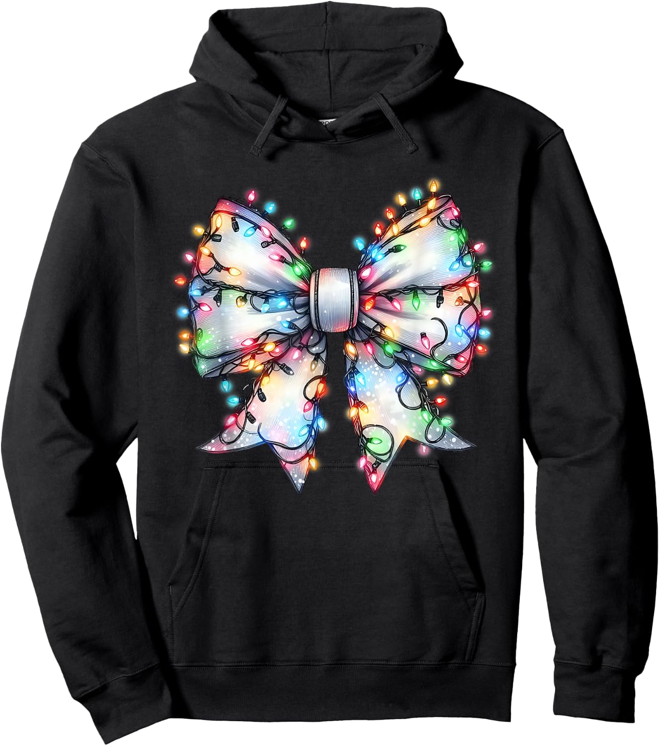 Christmas Light Coquette Bow Christmas Season Girls Hoodie - Hoodie | Black