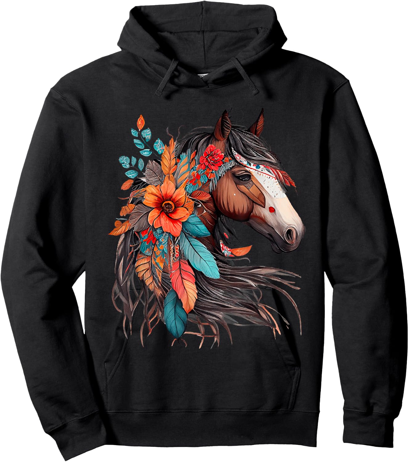Floral Wild Horse Country Horse Riding , Small, Black Hoodie - Hoodie | Black