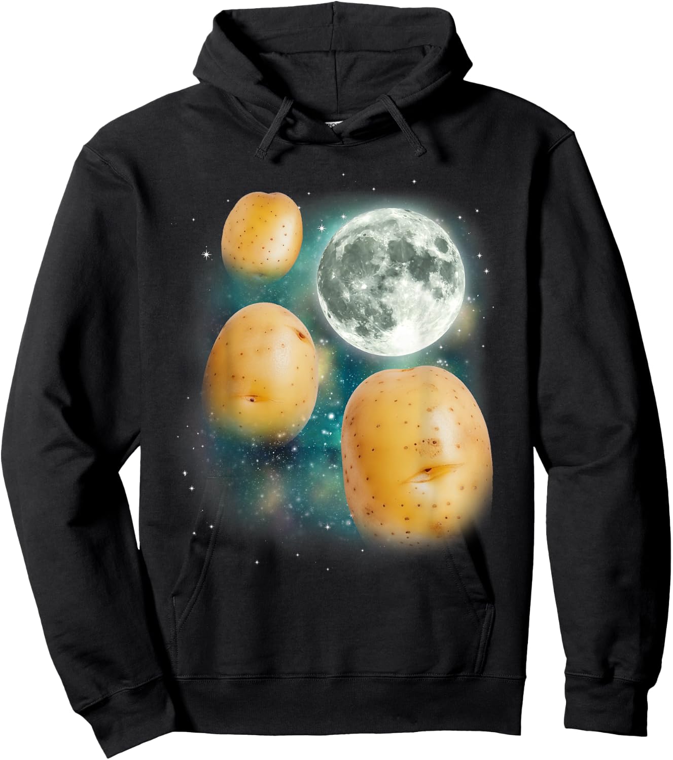 Three Potato Moon | 3 Spuds Howling Potato Farmer Vegetable Hoodie - Hoodie | Black