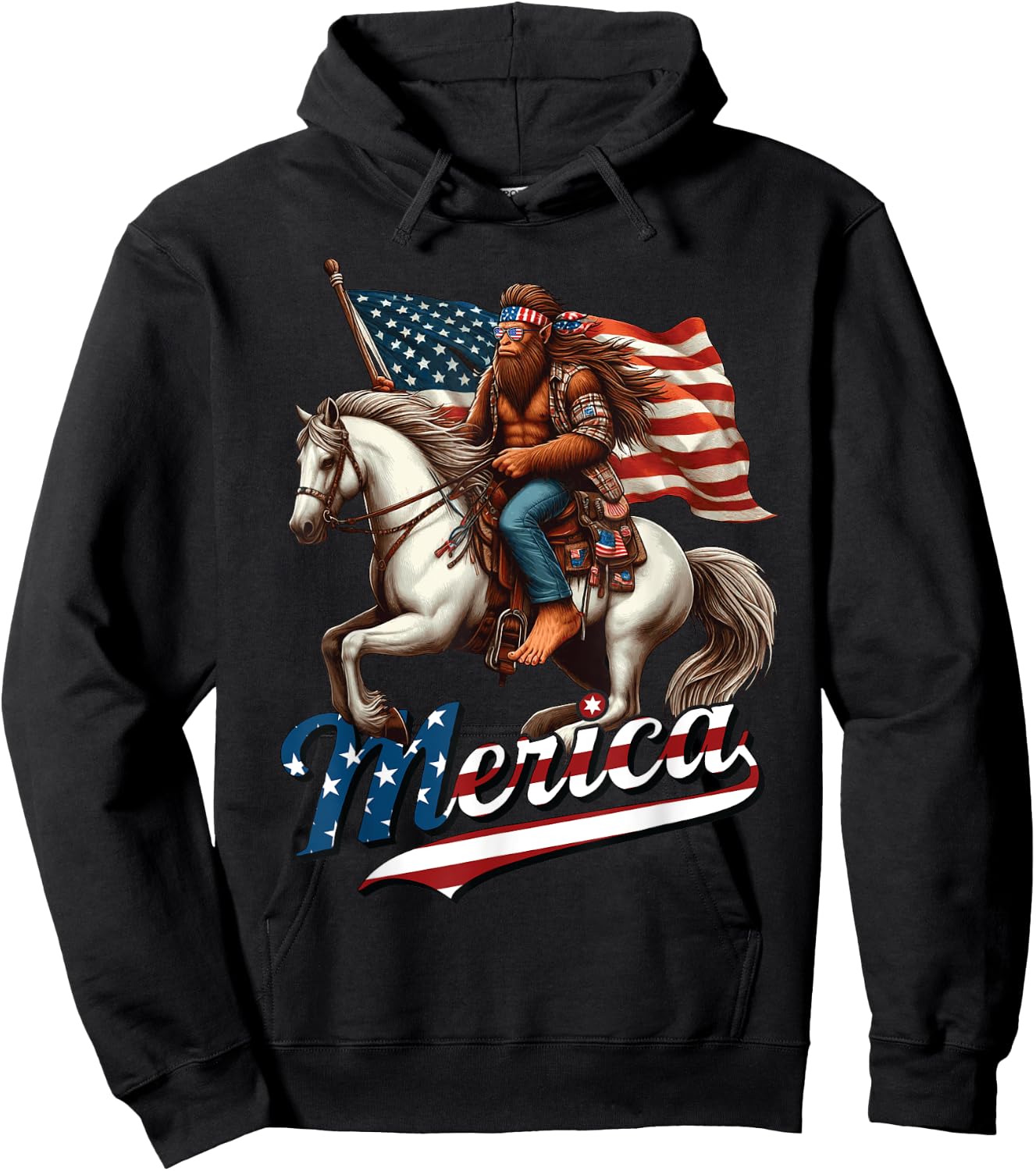 Funny Bigfoot Merica USA Mullet Bandana Horse Riding Hoodie - Hoodie | Black
