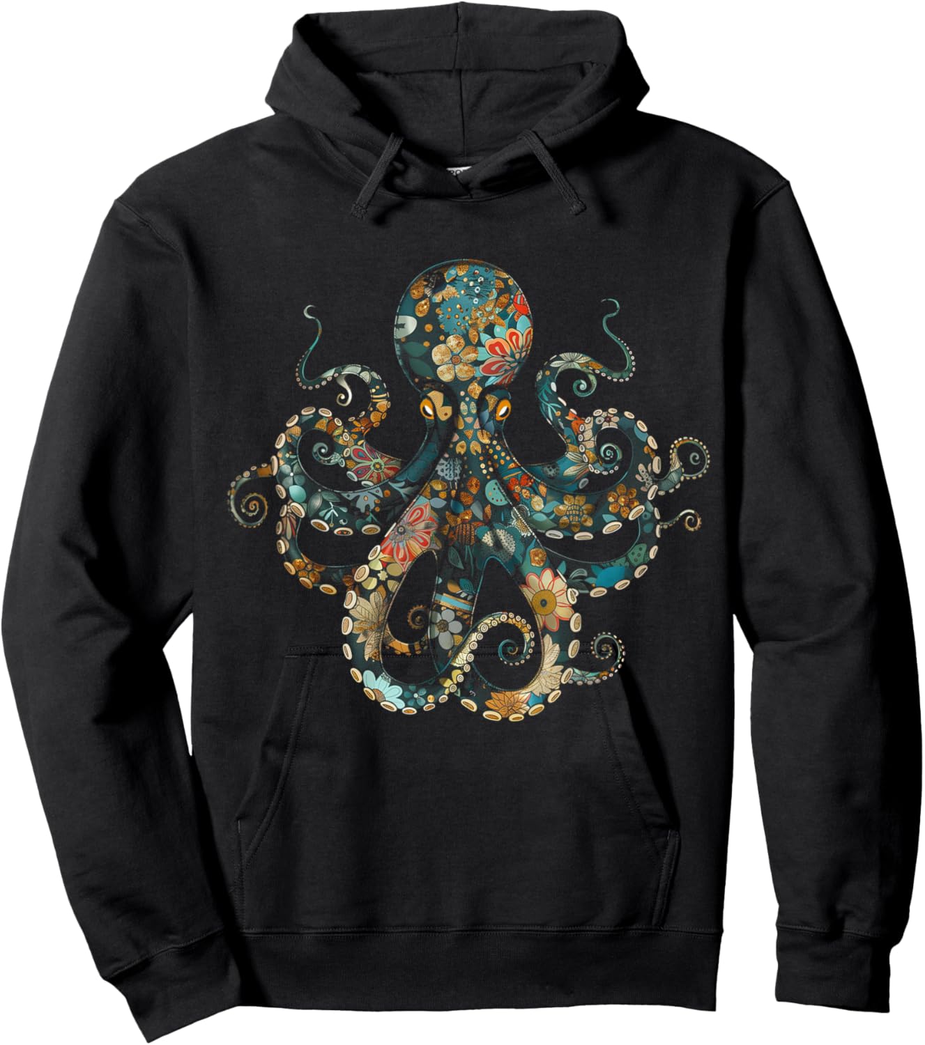 Octopus Floral Vintage Flowers Squid Kraken Scuba Diving Hoodie - Hoodie | Black