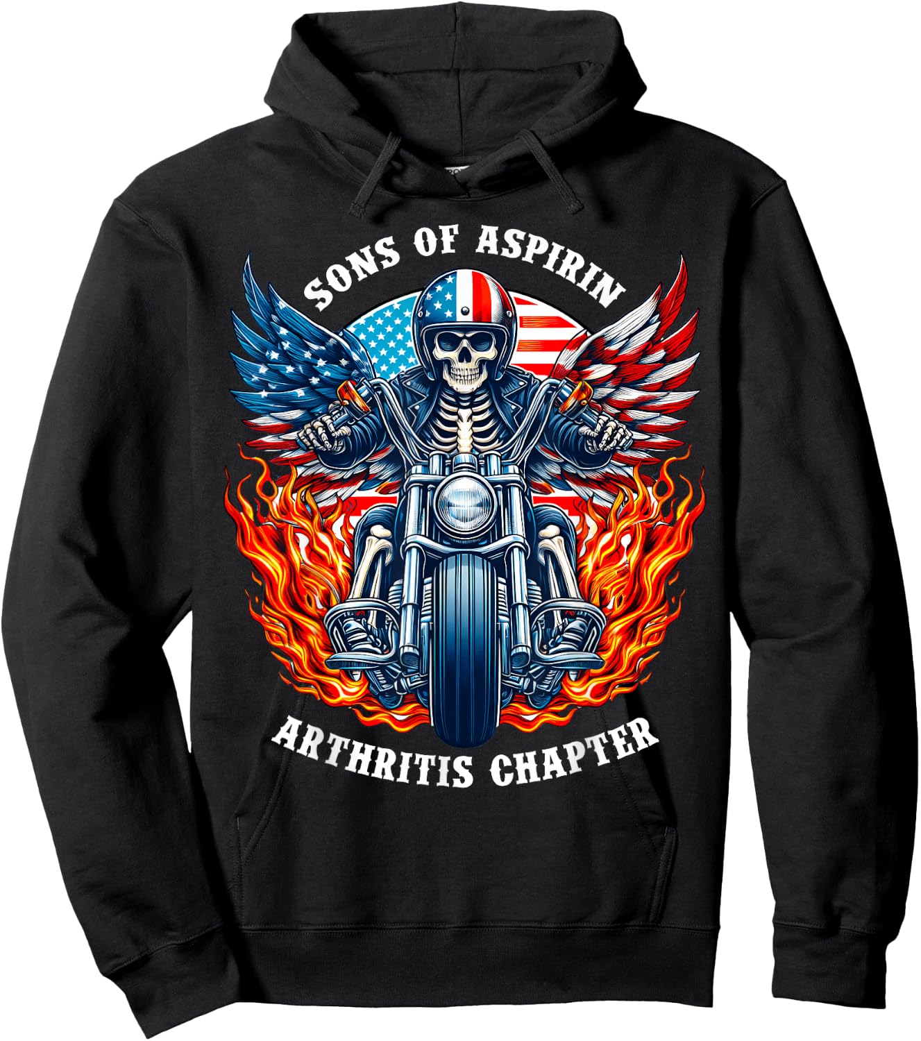 Sons of Aspirin Arthritis Chapter Skeleton Motorcycle Rider Hoodie - Hoodie | Black