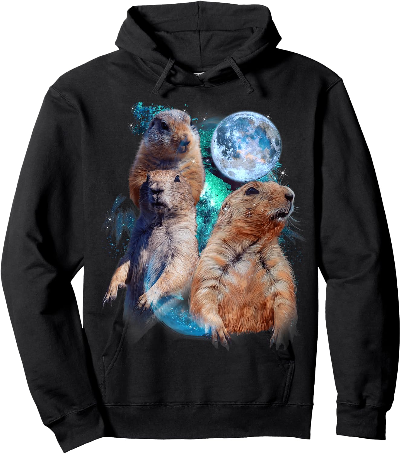3 Moon Prairie Dog Art Rodent Squirrel Puppy Lovers Novelty Hoodie - Hoodie | Black